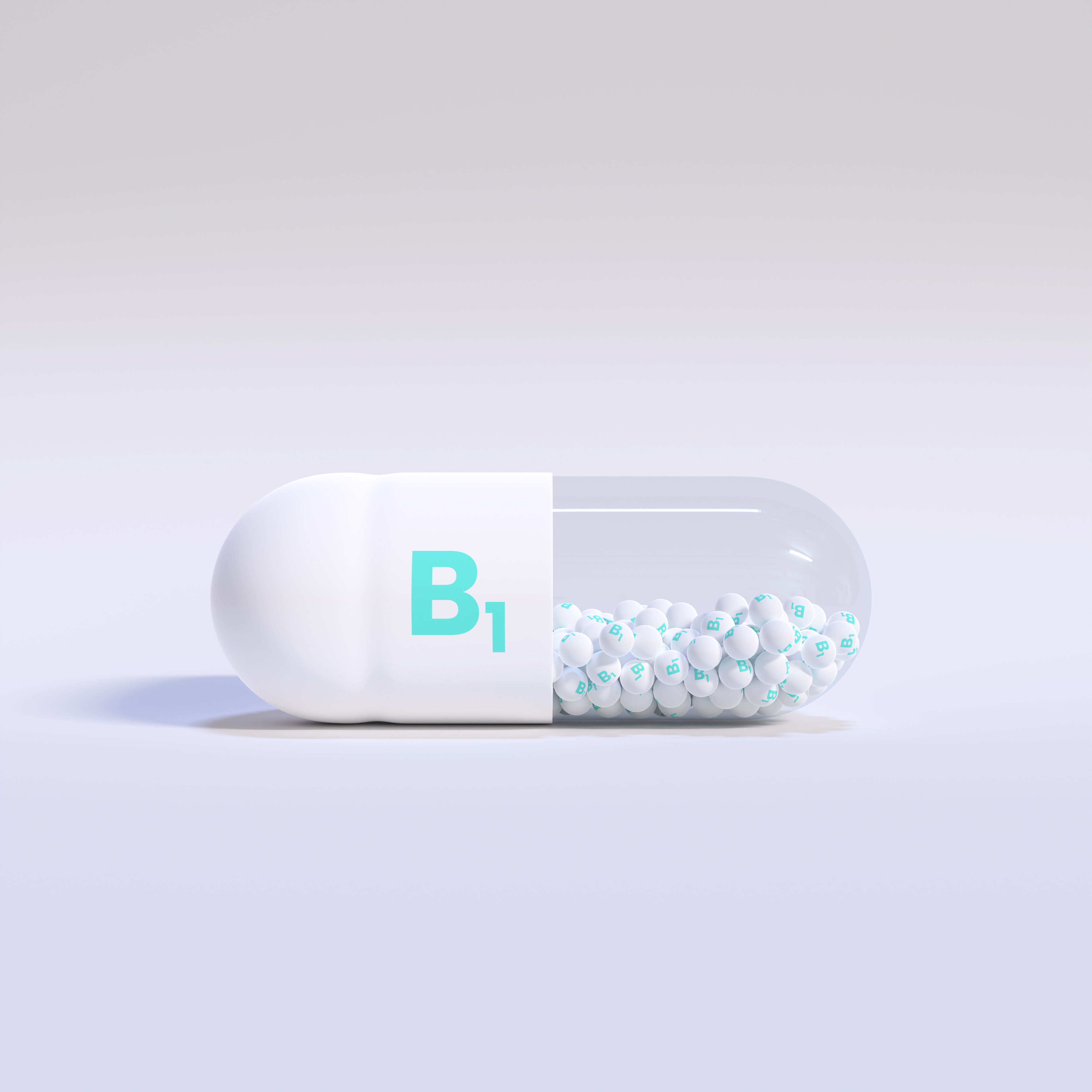 Vitamin B1 With White Capsule, Granules and Background