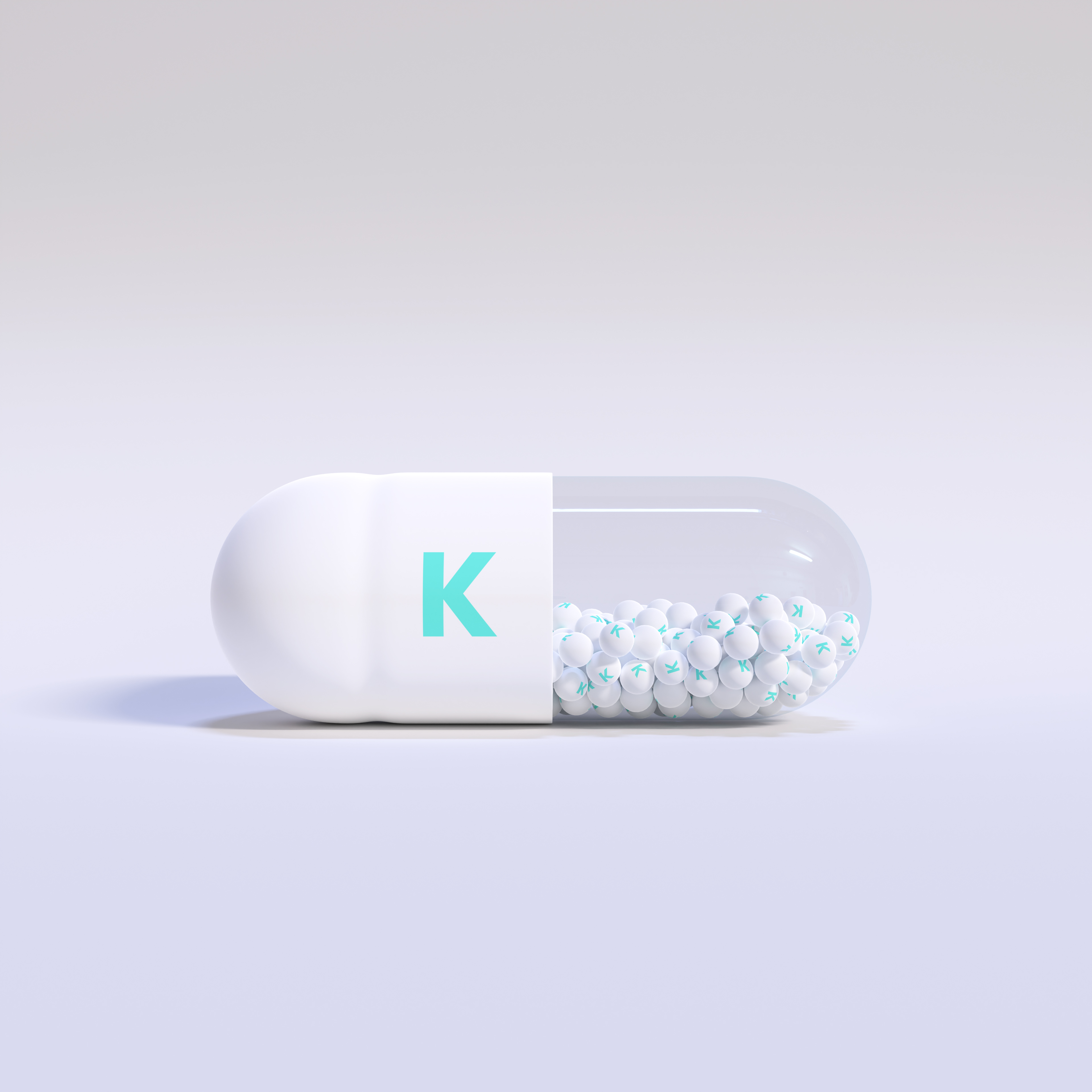 Vitamin K With White Capsule, Granules and Background