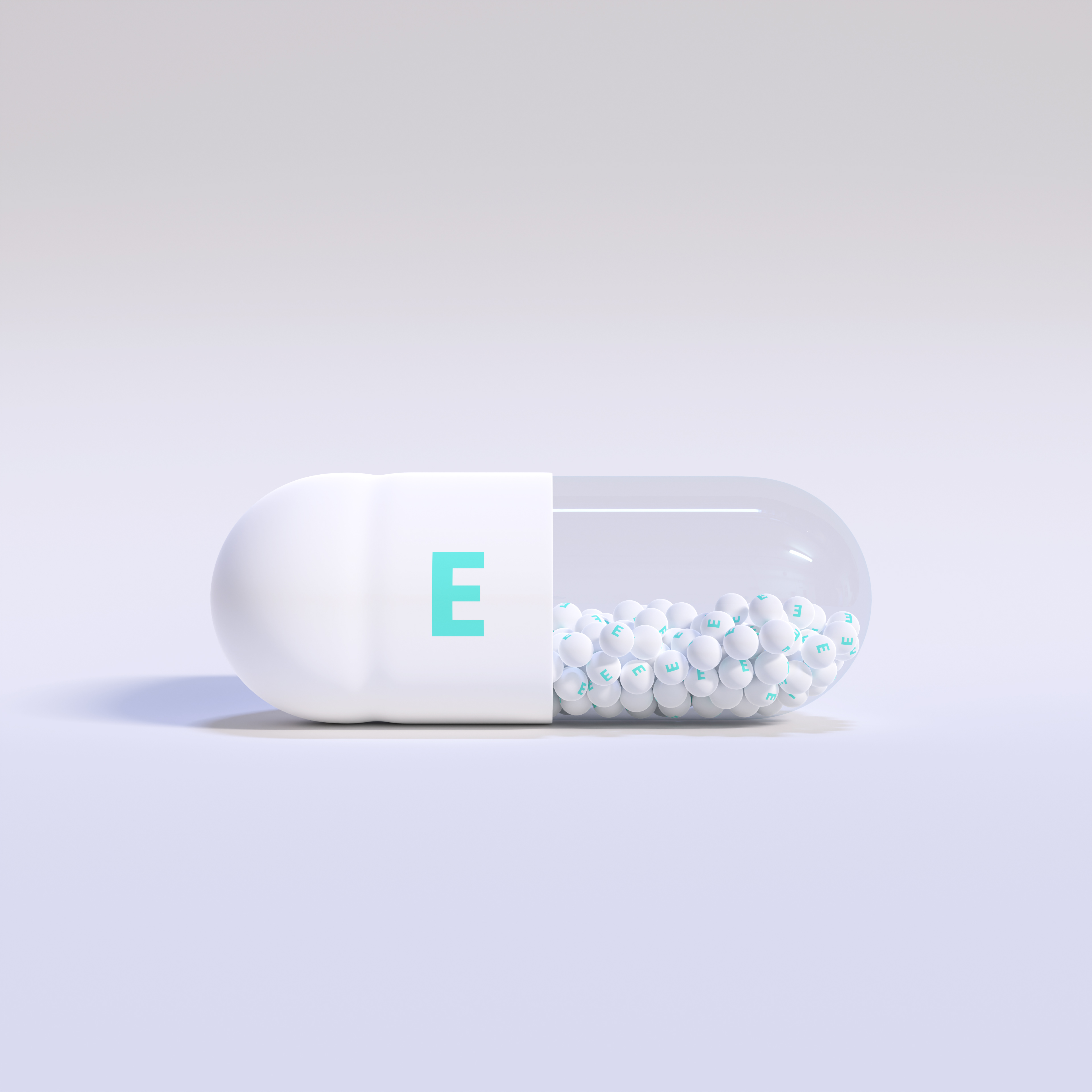 Vitamin E With White Capsule, Granules and Background
