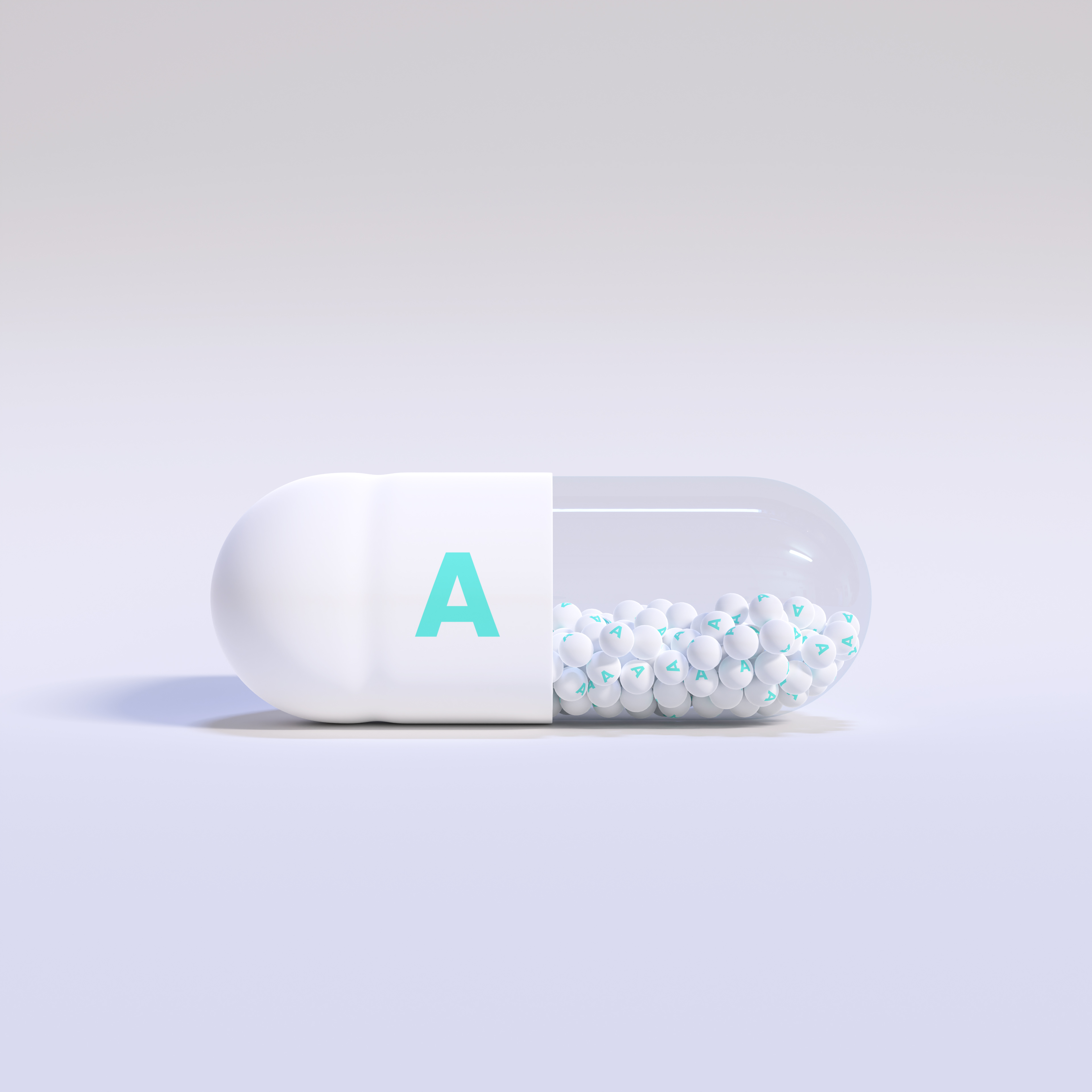 Vitamin A With White Capsule, Granules and Background