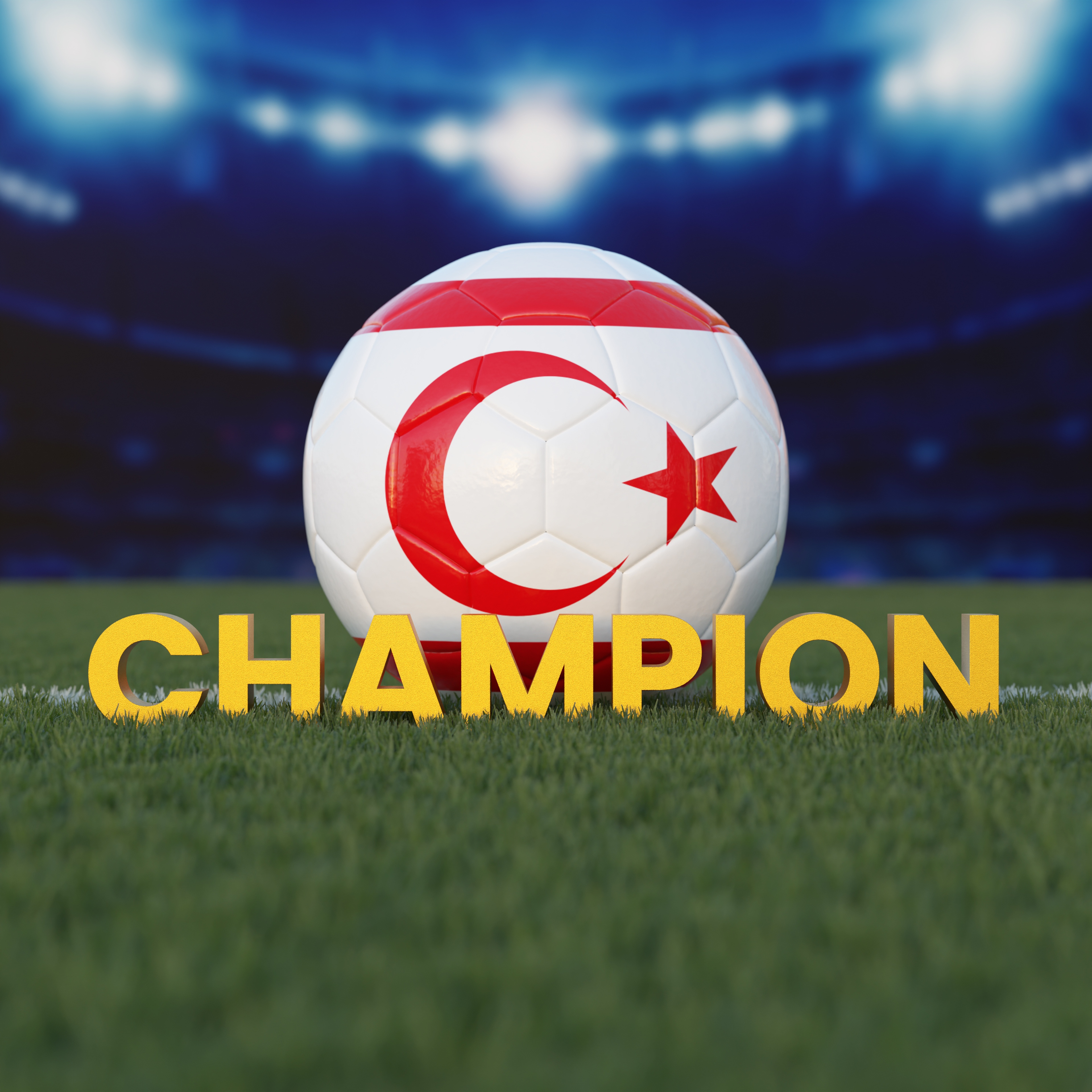 Flag of Northern Cyprus On Soccer Ball With CHAMPION Text