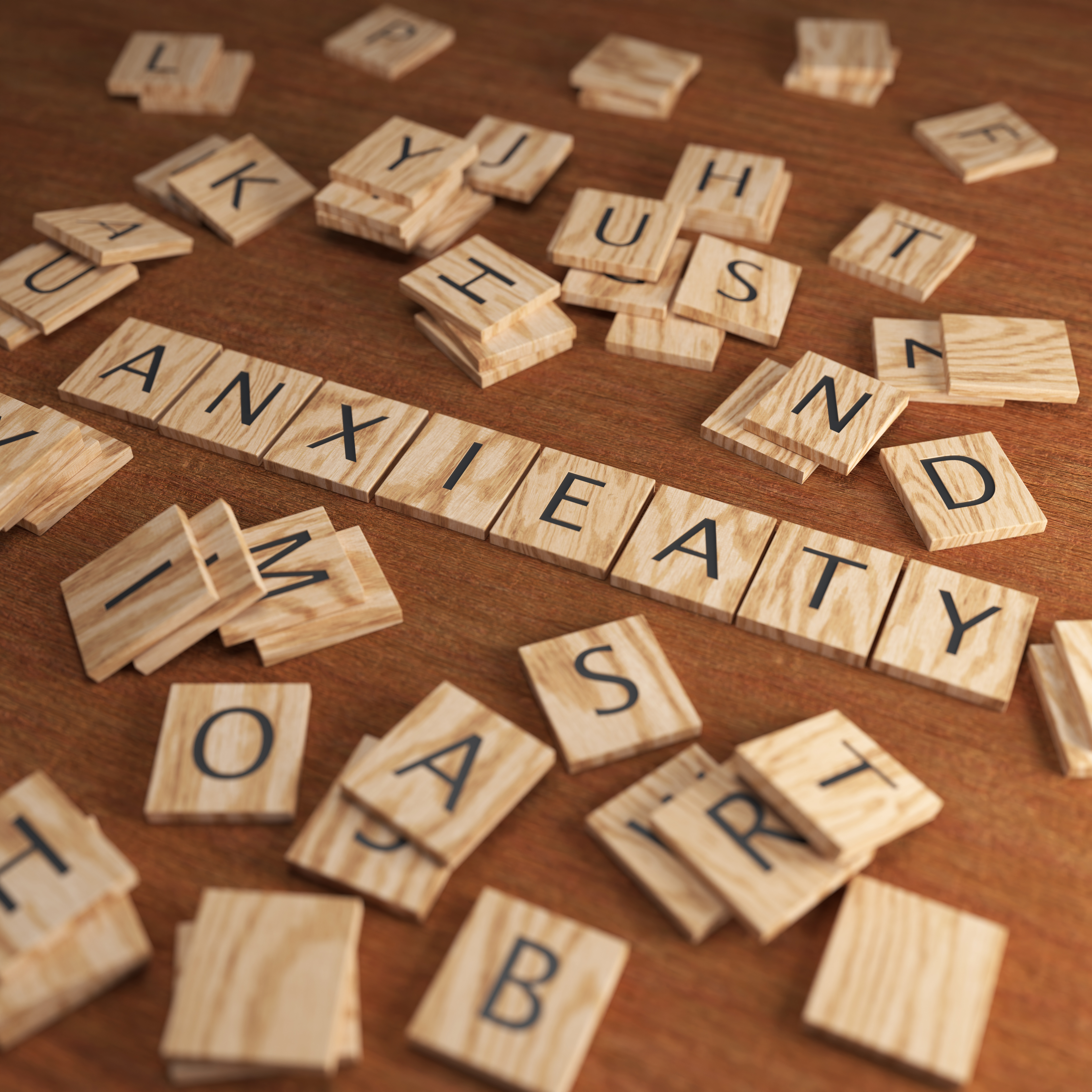 Scrabble Letters ANXIEATY