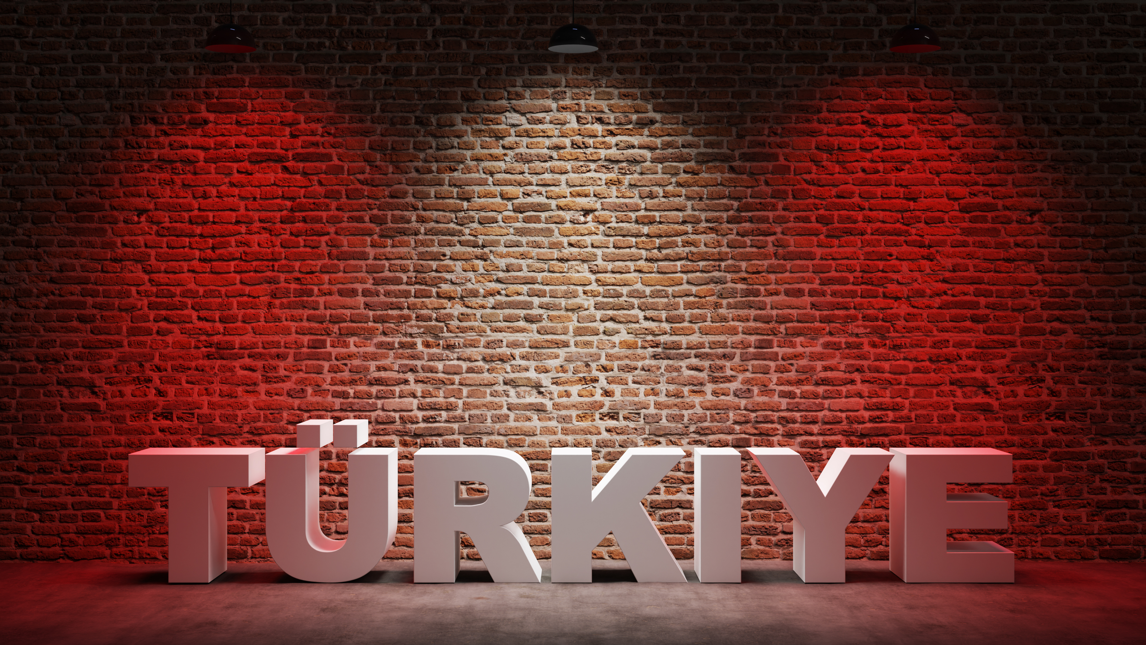 Brown brick wall background with spot lighting effect. Red, White, Red. TURKIYE
