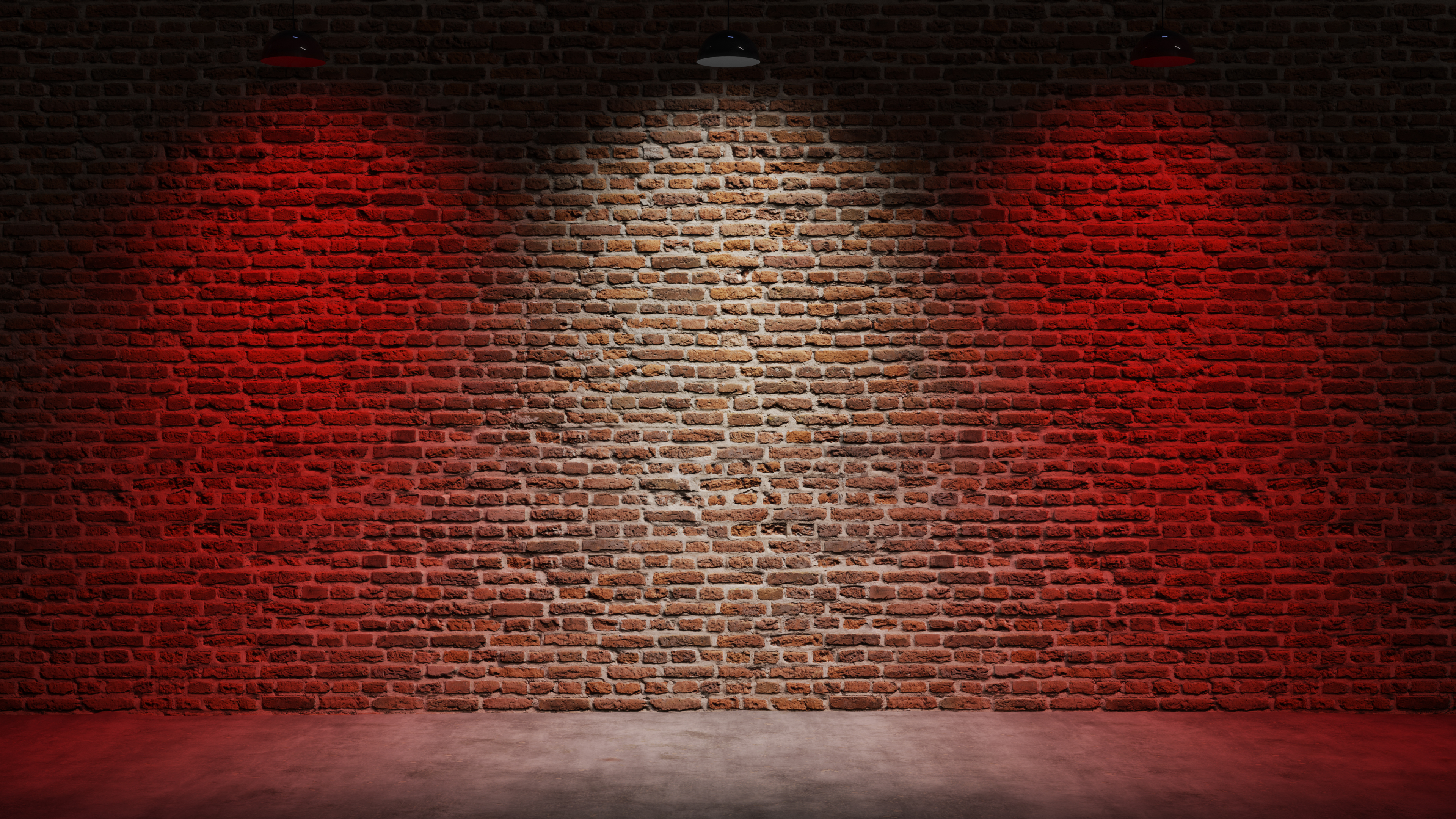 Brown brick wall background with spot lighting effect. Red, White and Red