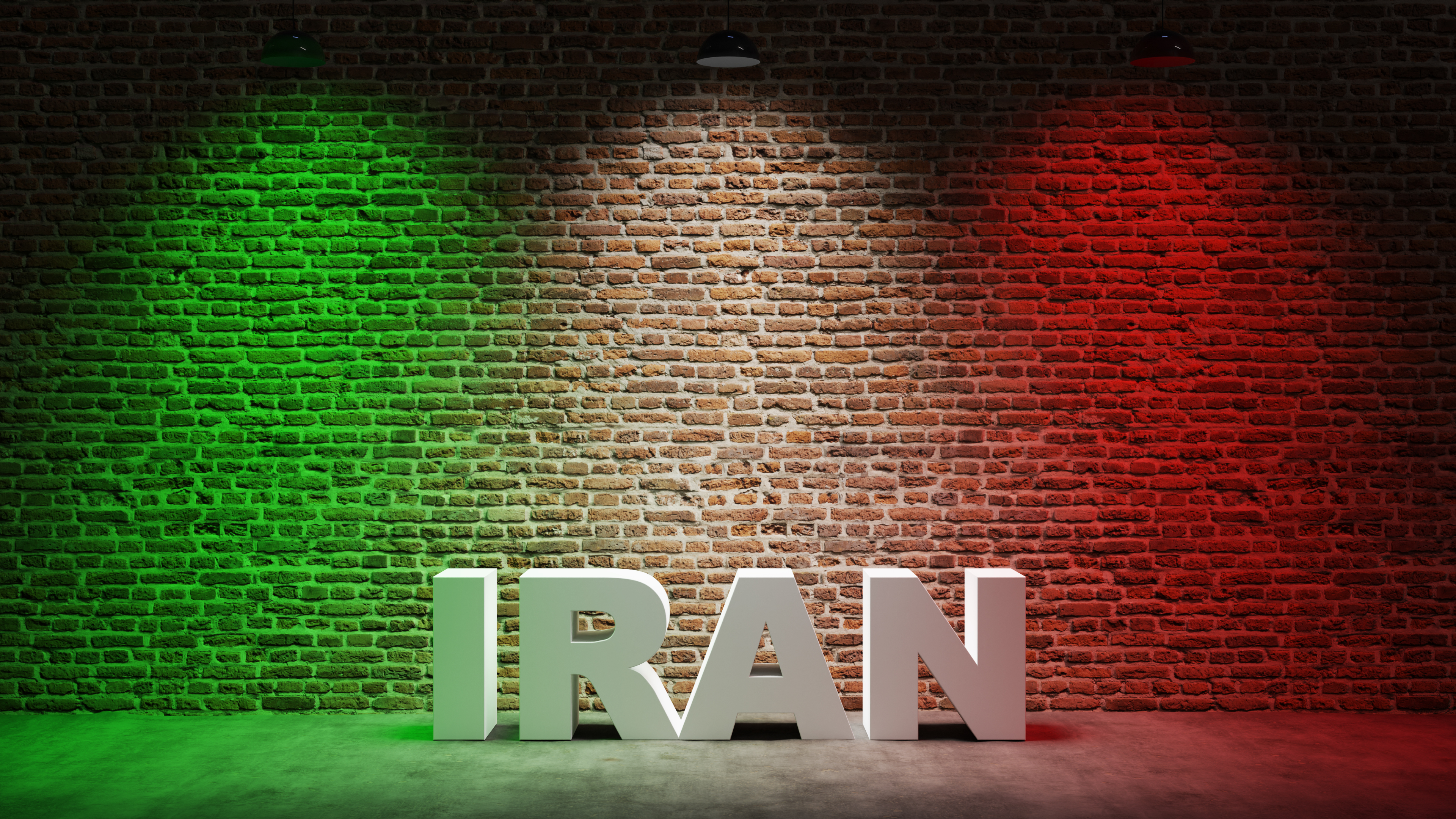 Brown brick wall background with spot lighting effect. Green, White, Red. IRAN