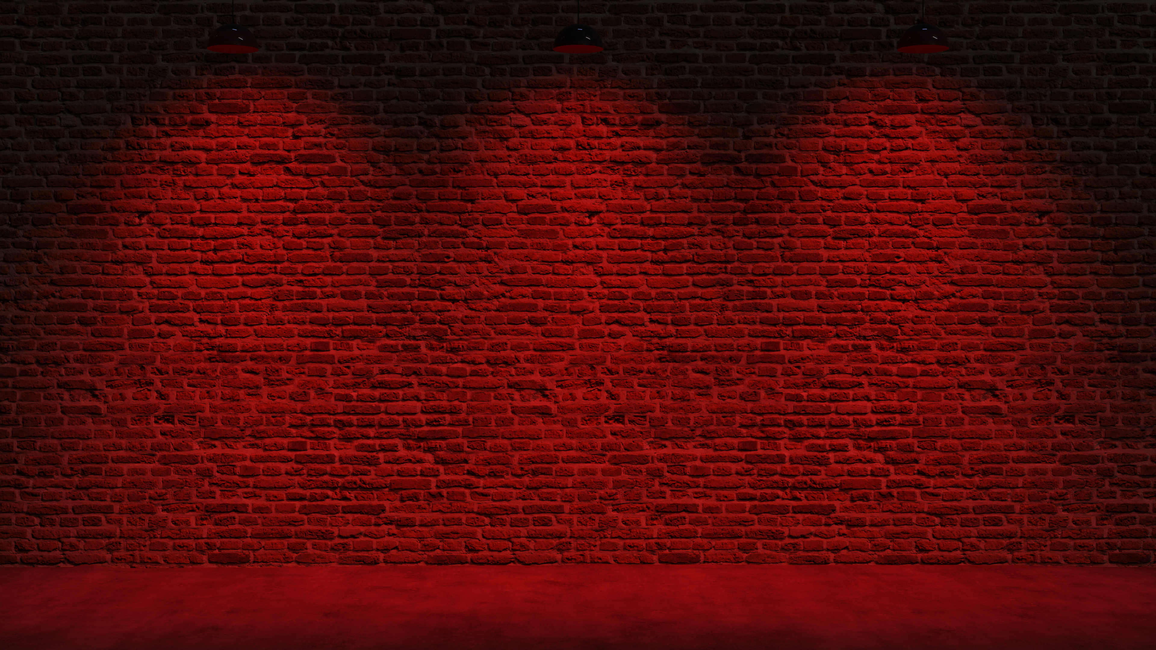 Brown brick wall background with spot lighting effect. Red, Red, Red