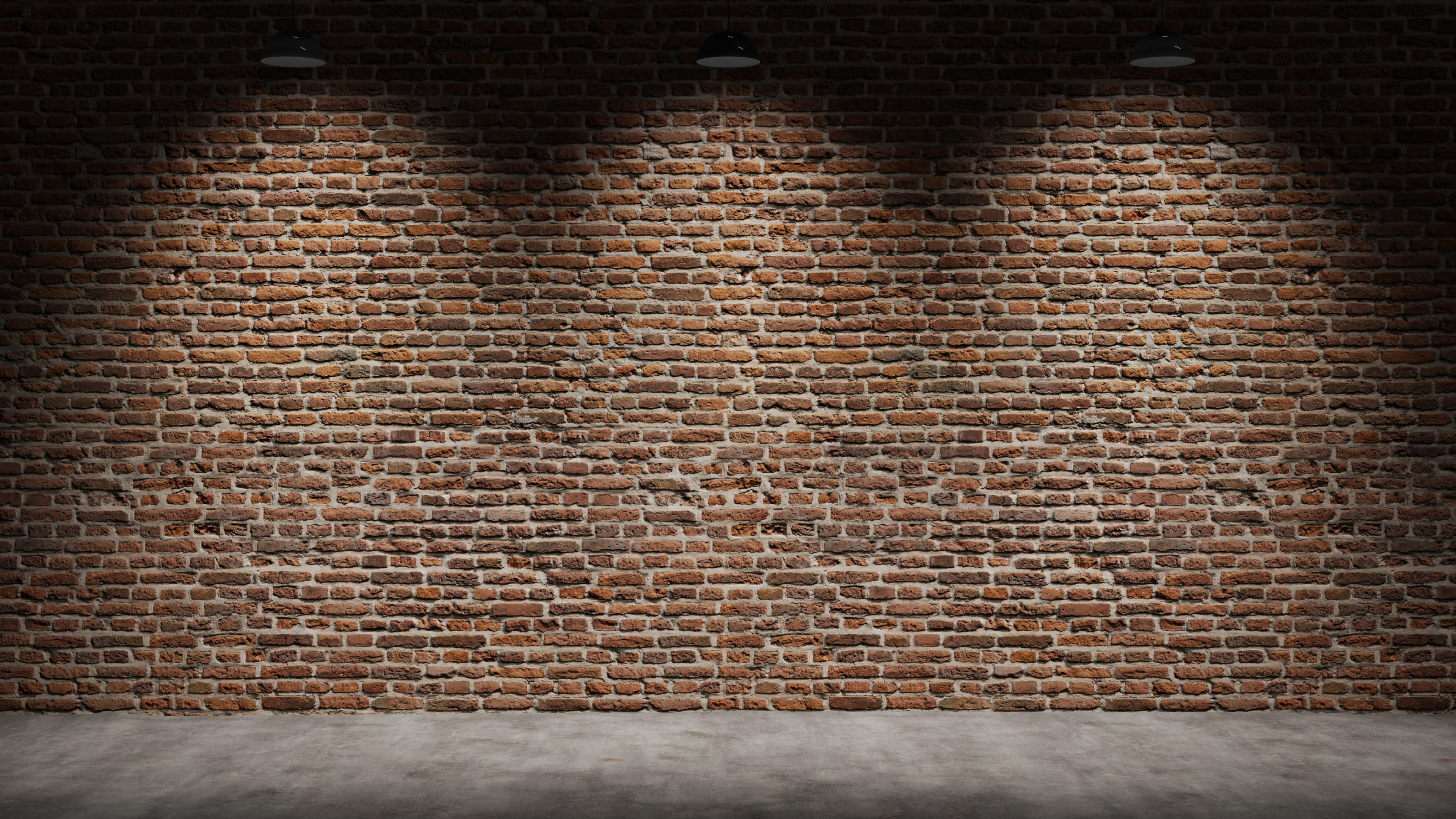 Brown brick wall background with spot lighting effect. White, White and White