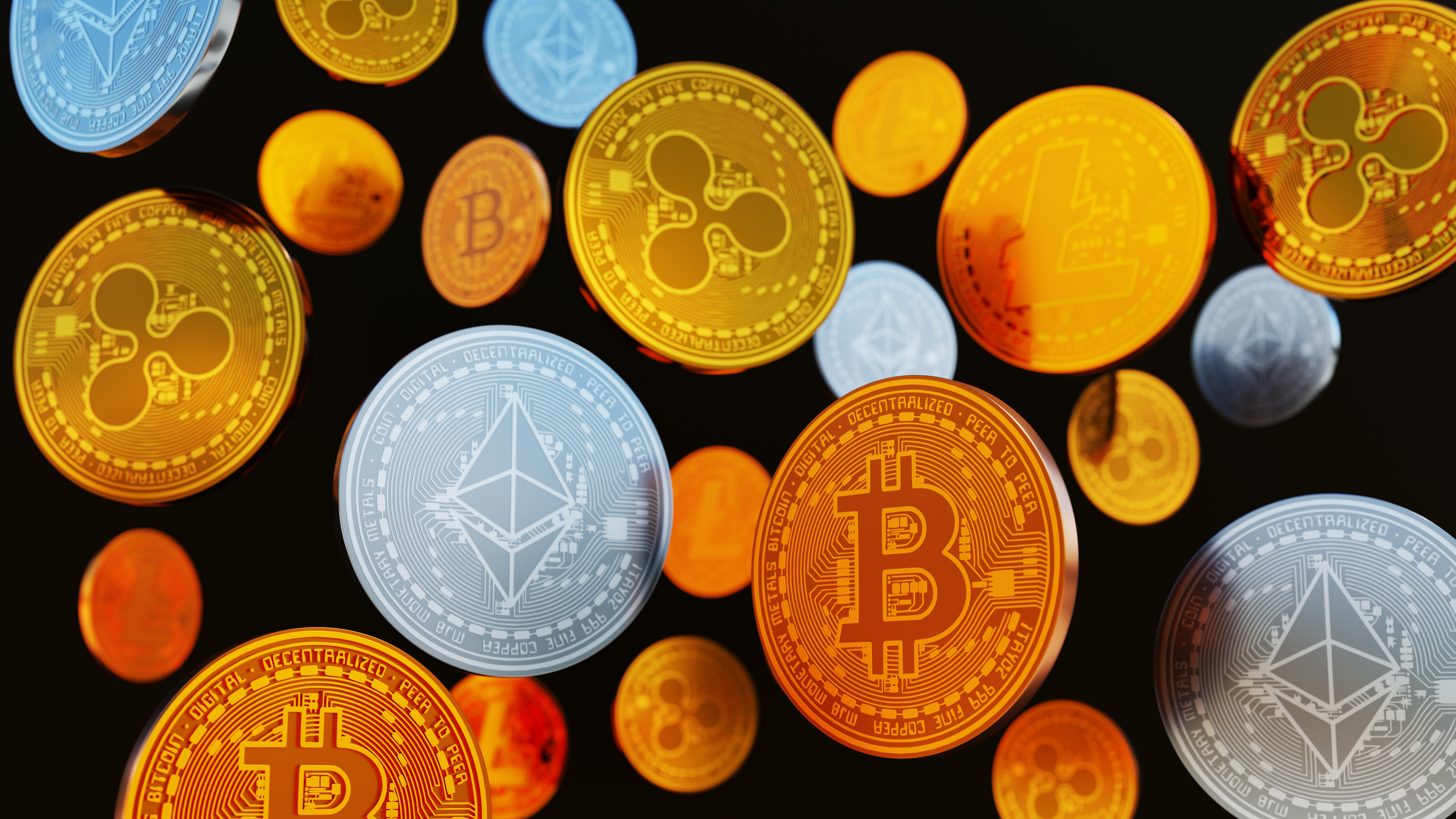 Falling Cryptocurrencies  With Dark Background-2