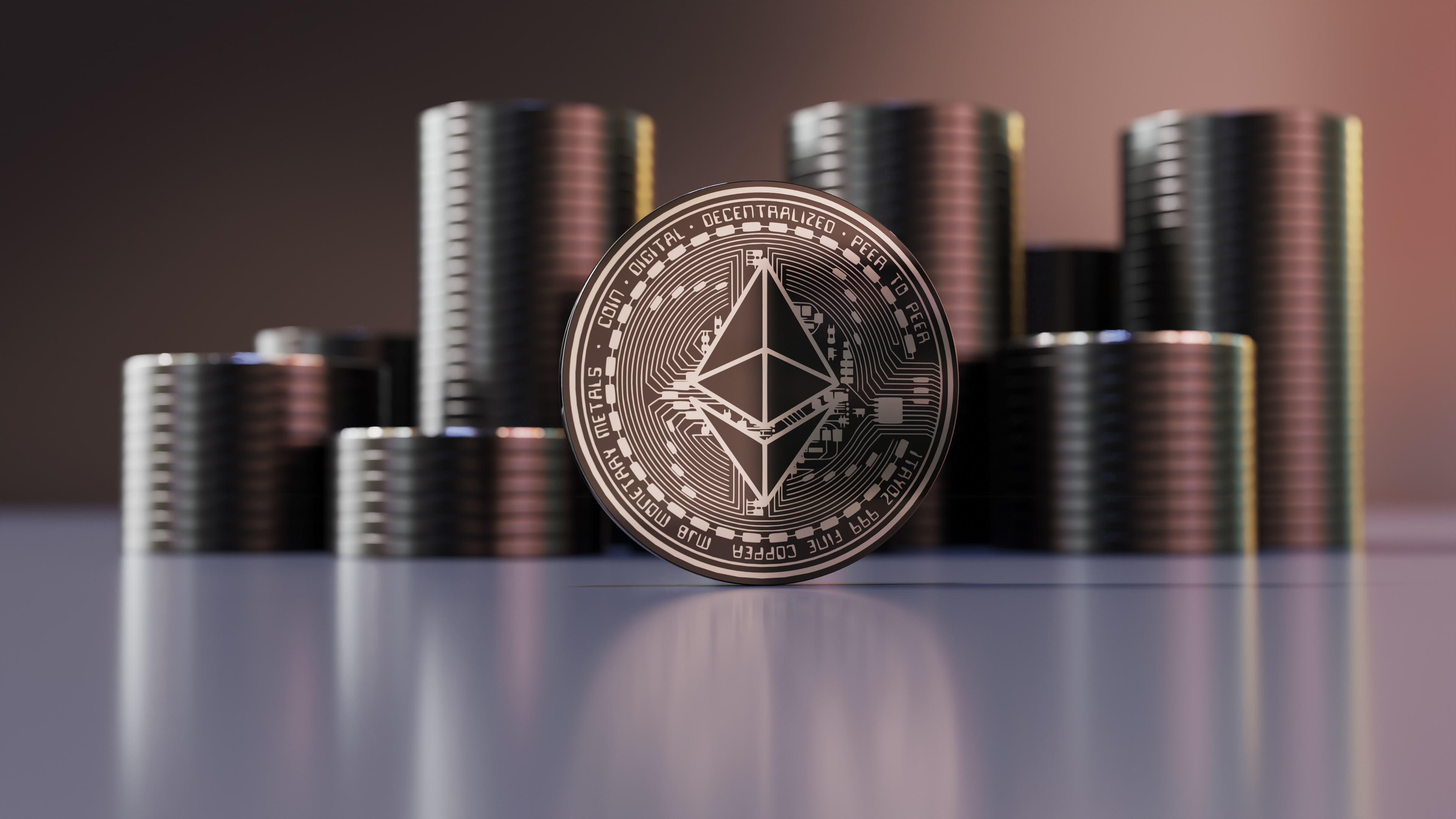 Black Ethereum With Coins In The Background
