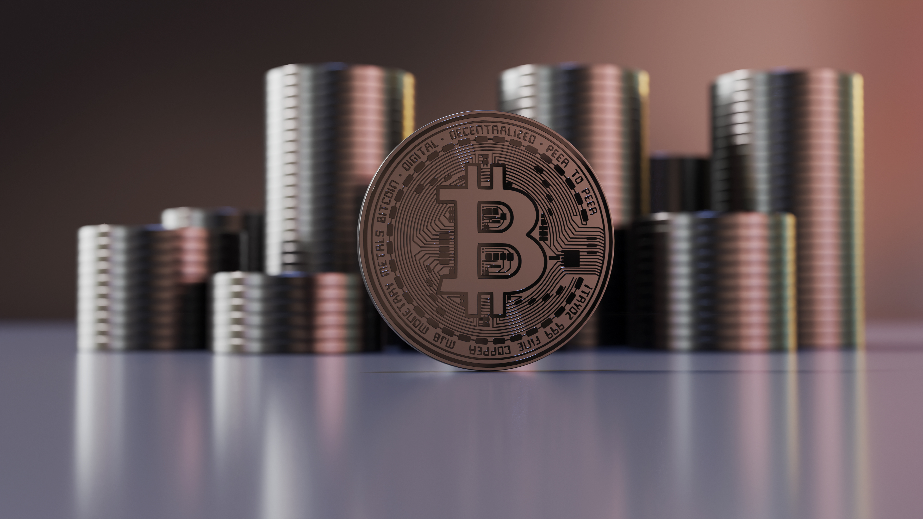 Black Bitcoin With Coins In The Background
