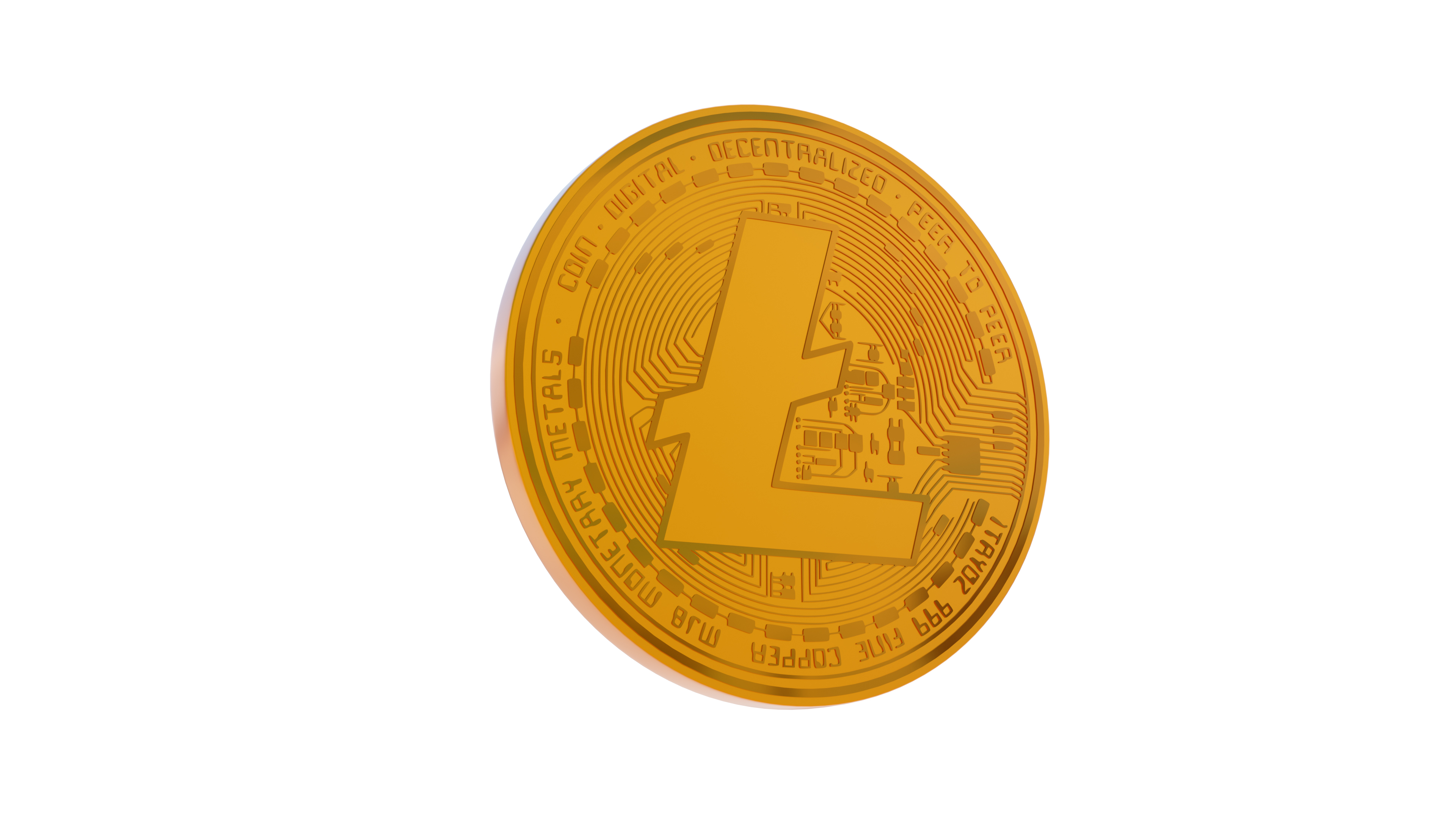 Single Gold Litecoin With White Background