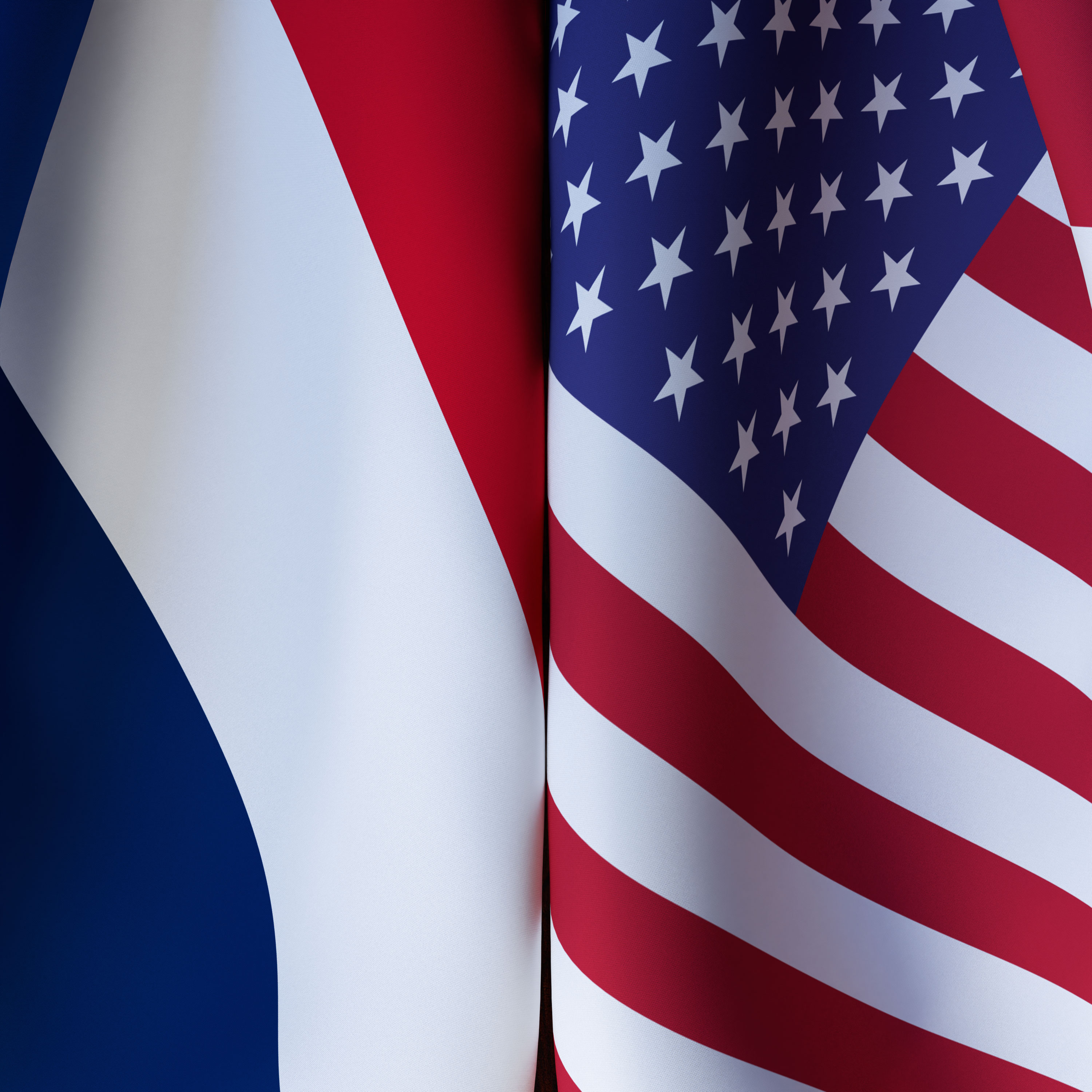 Waving Flags Of France And USA