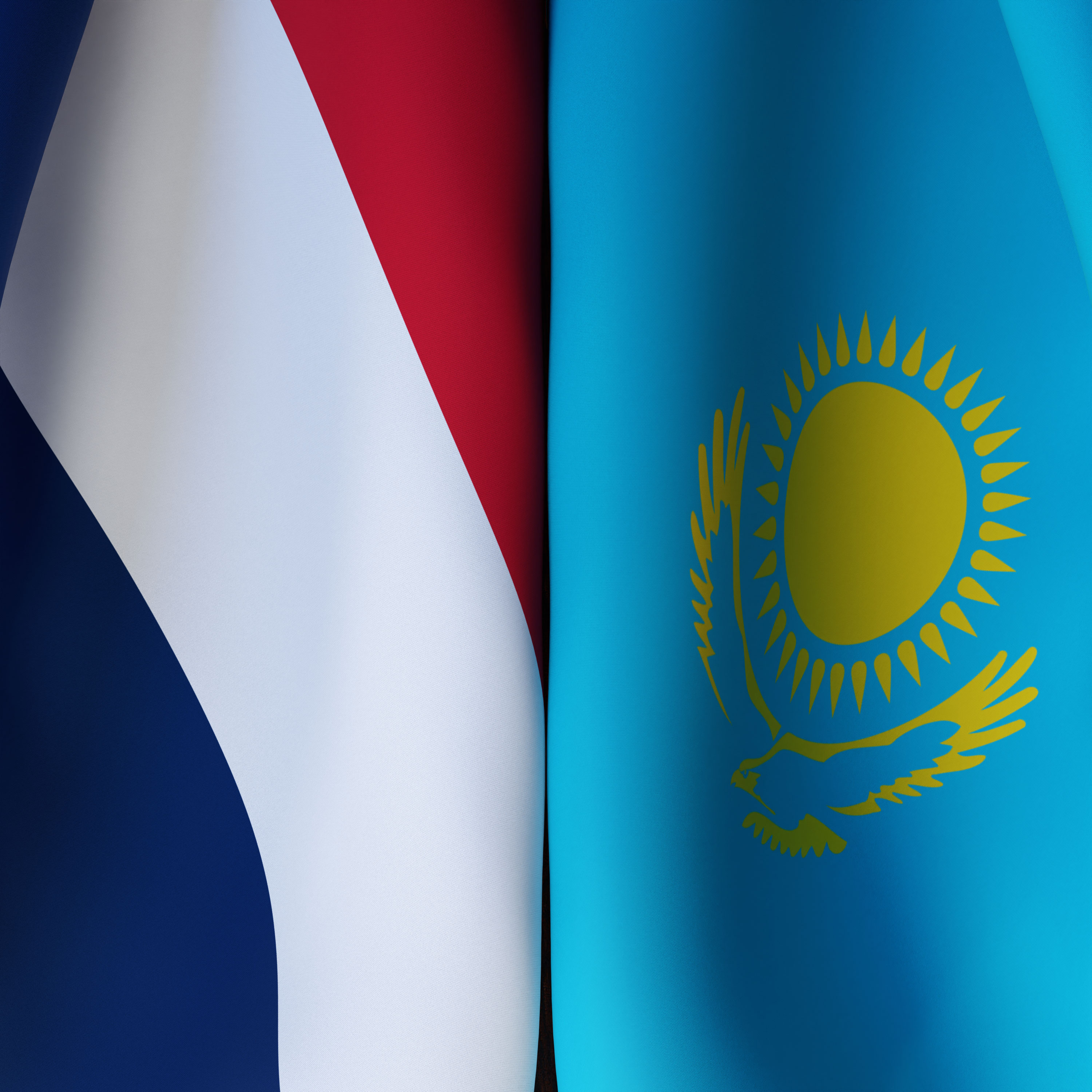 Waving Flags Of France And Kazakhstan