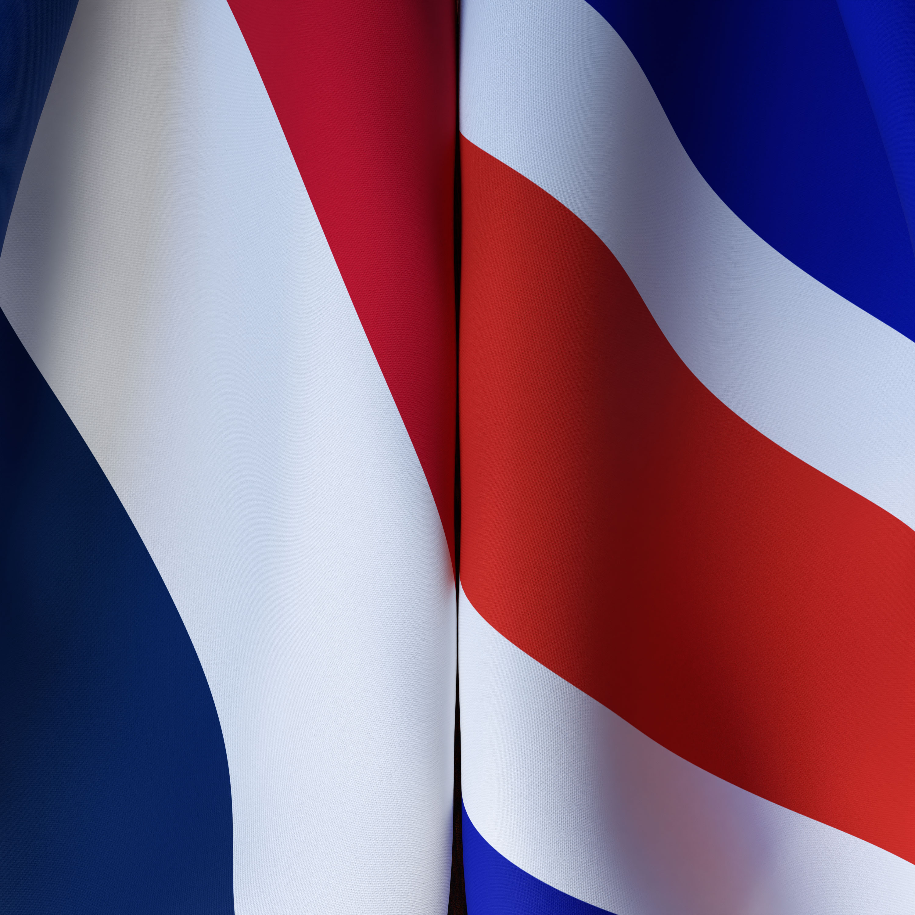 Waving Flags Of France And Costa Rica