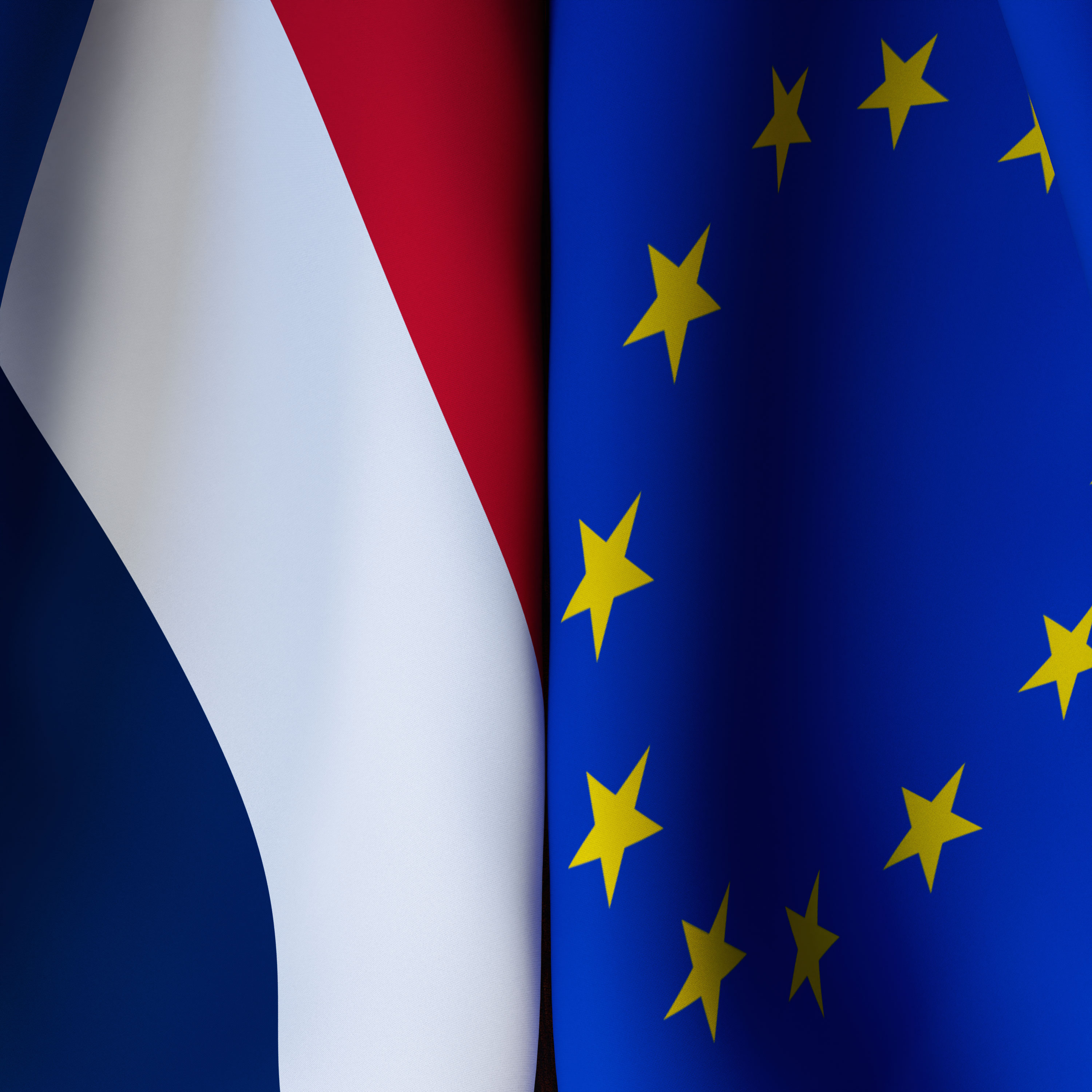 Waving Flags Of France And European Union