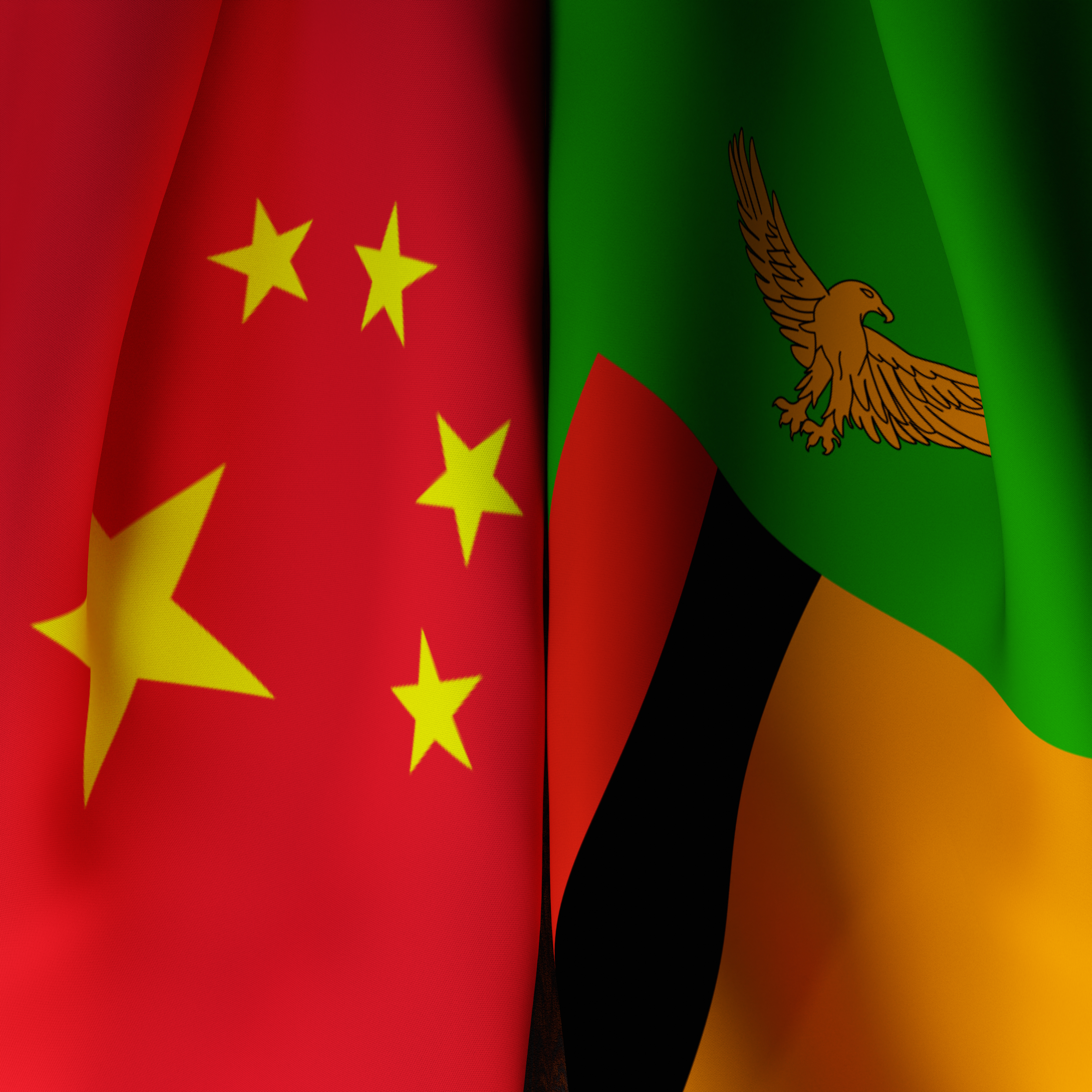 Waving Flags Of China And Zambia