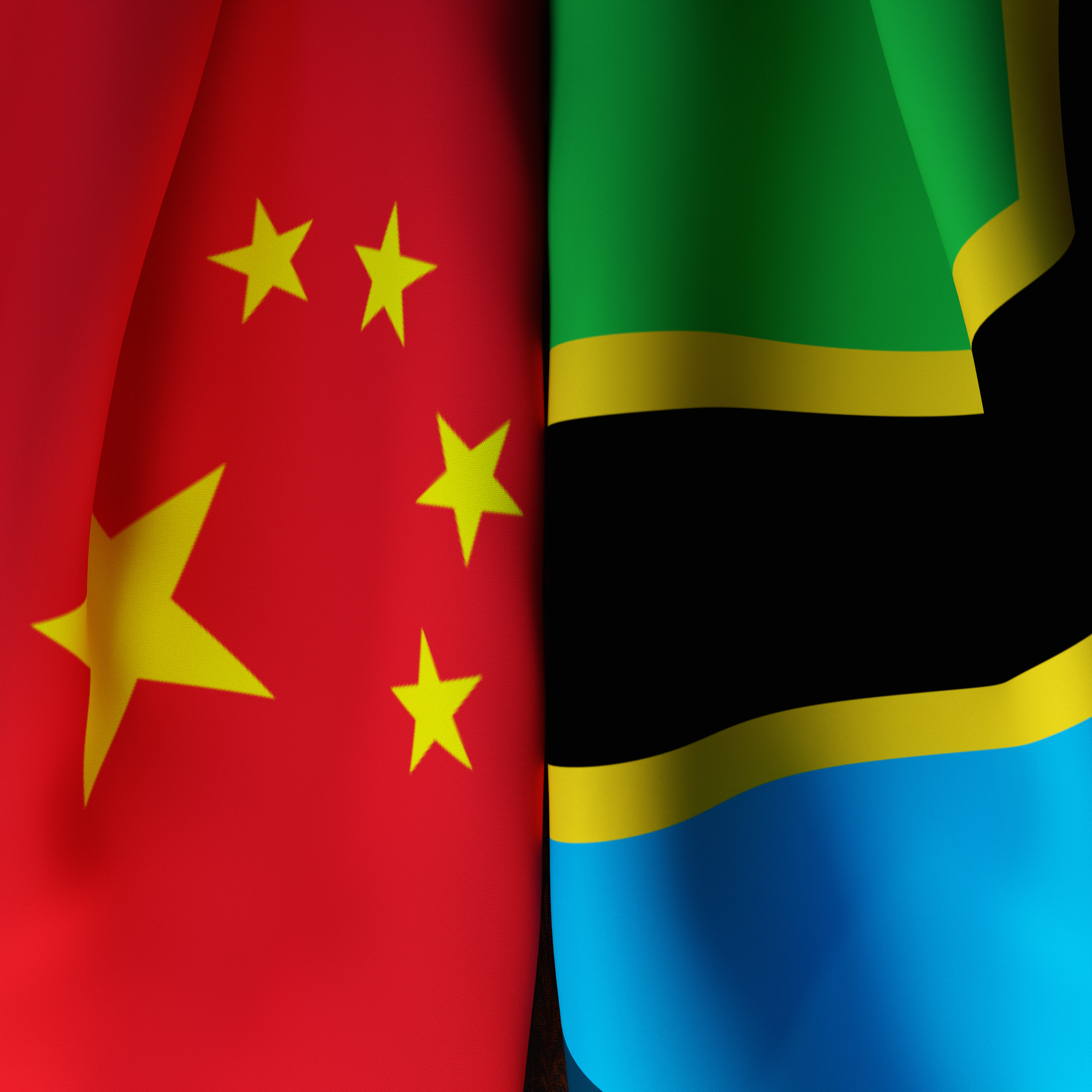 Waving Flags Of China And Tanzania