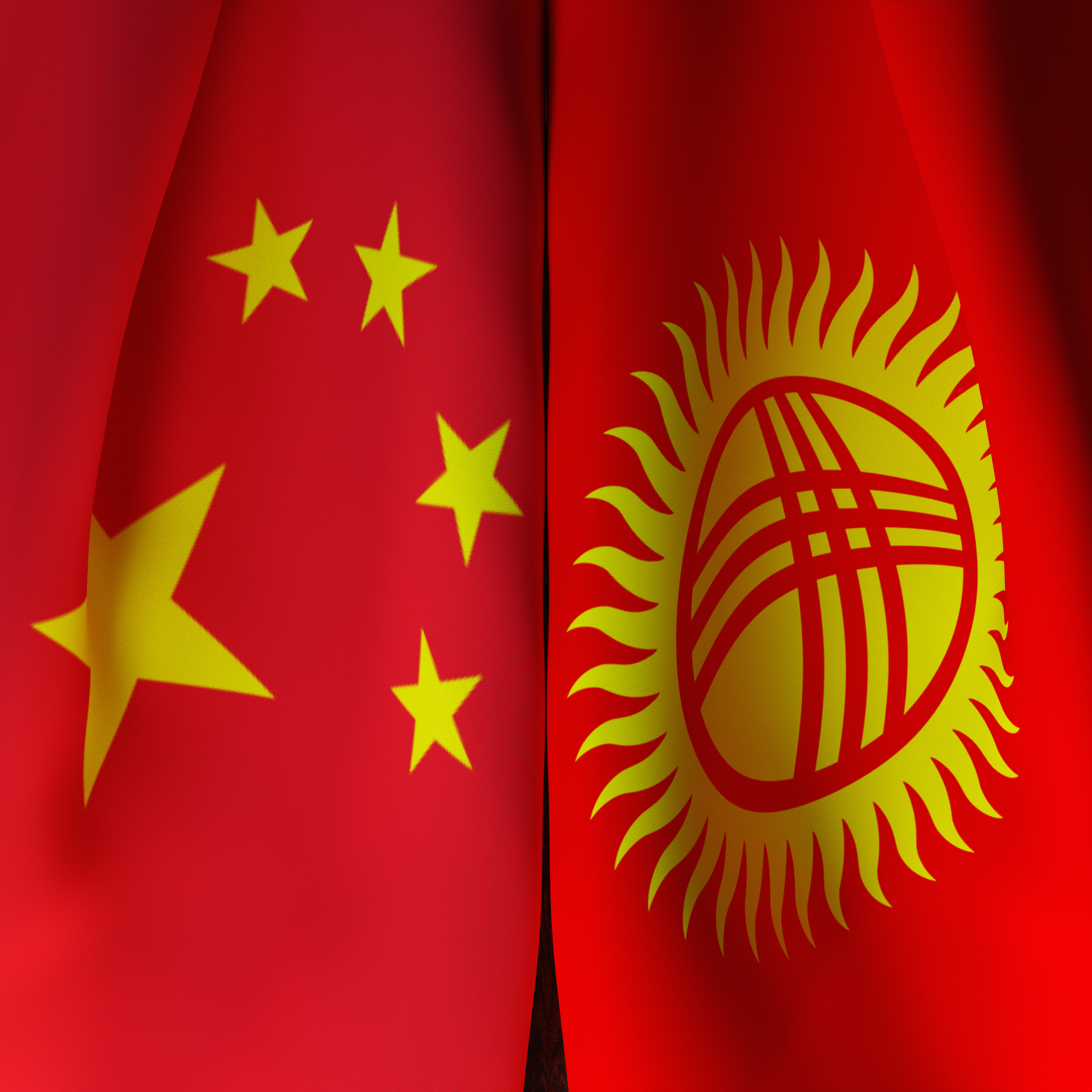 Waving Flags Of China And Kyrgyzstan