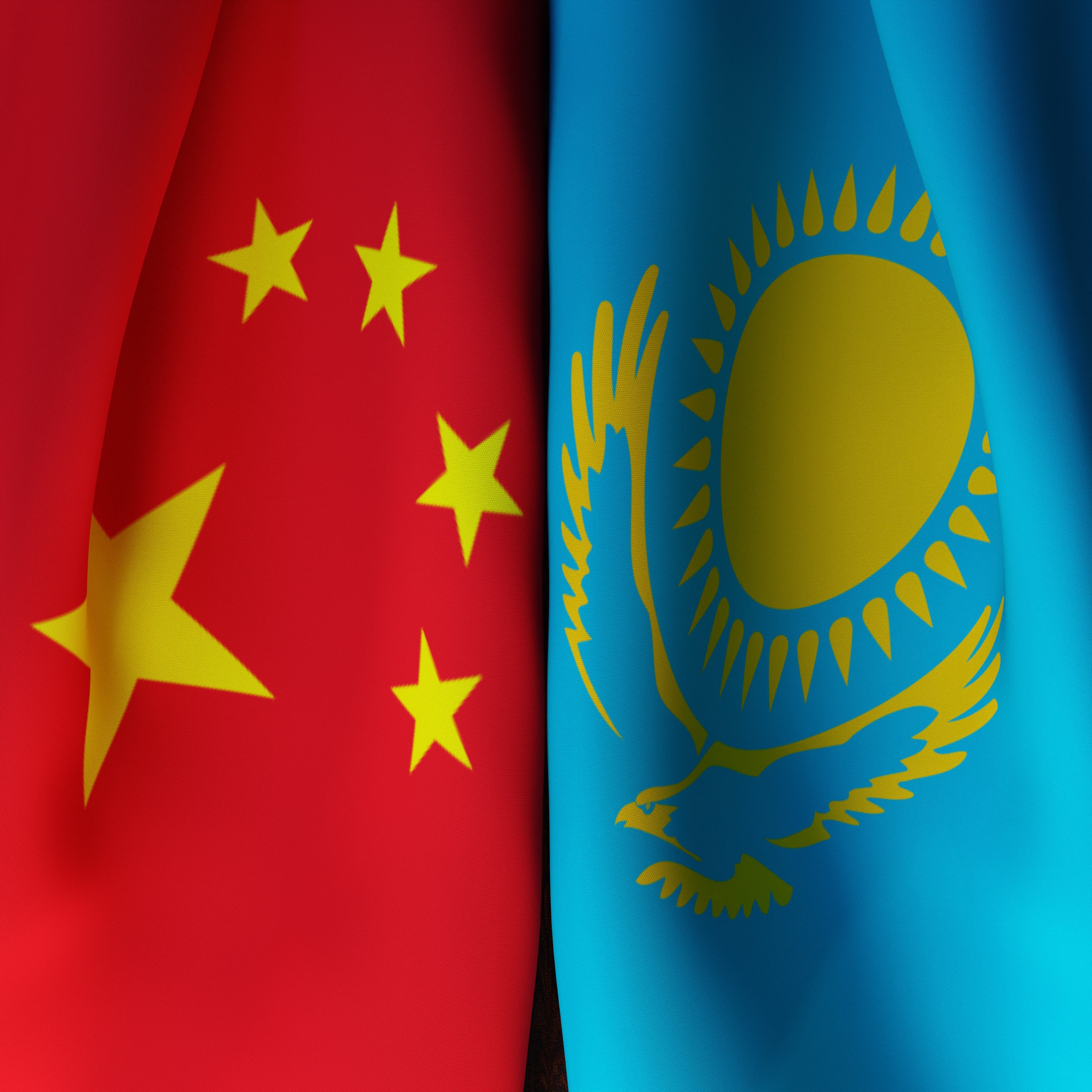 Waving Flags Of China And Kazakhstan