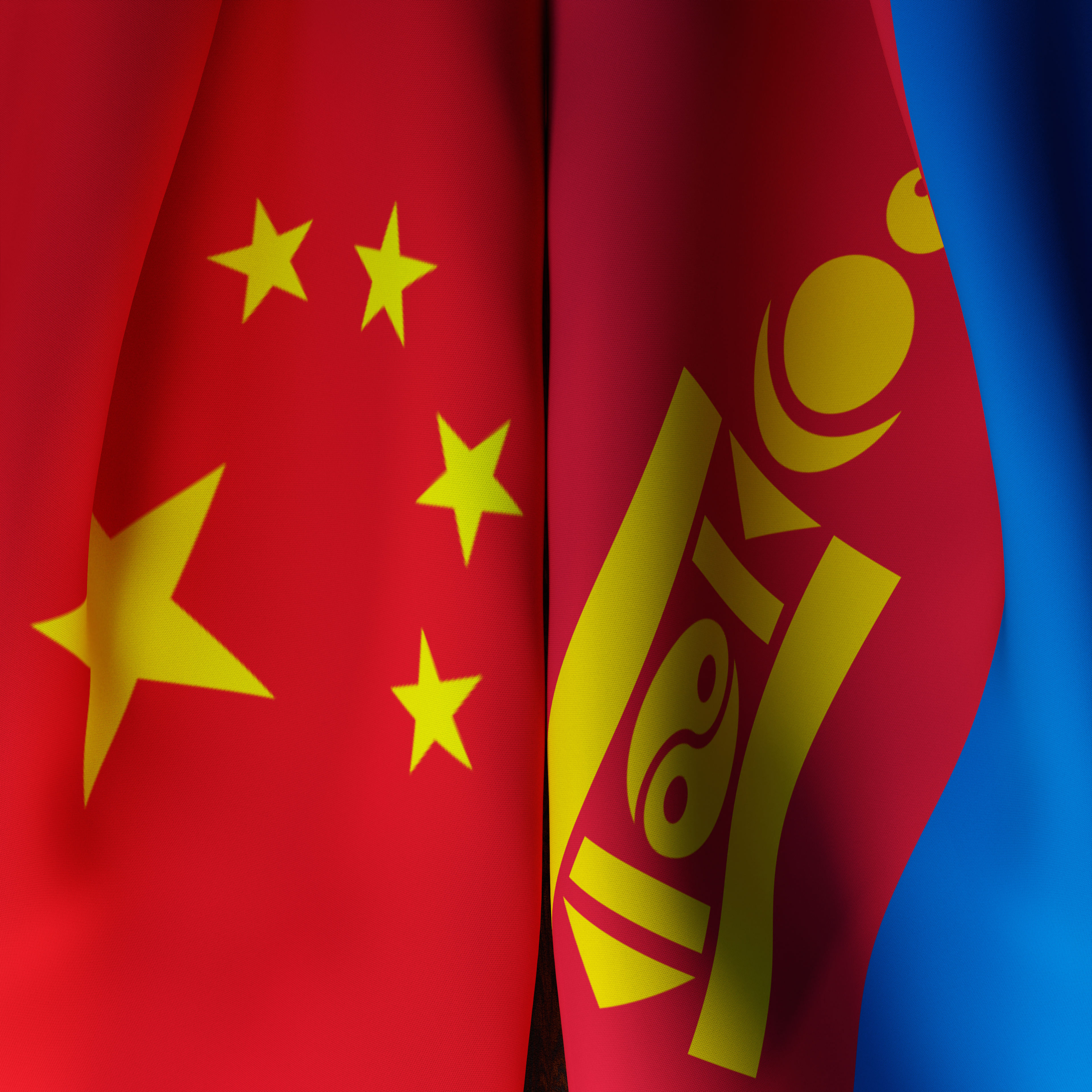 Waving Flags Of China And Mongolia