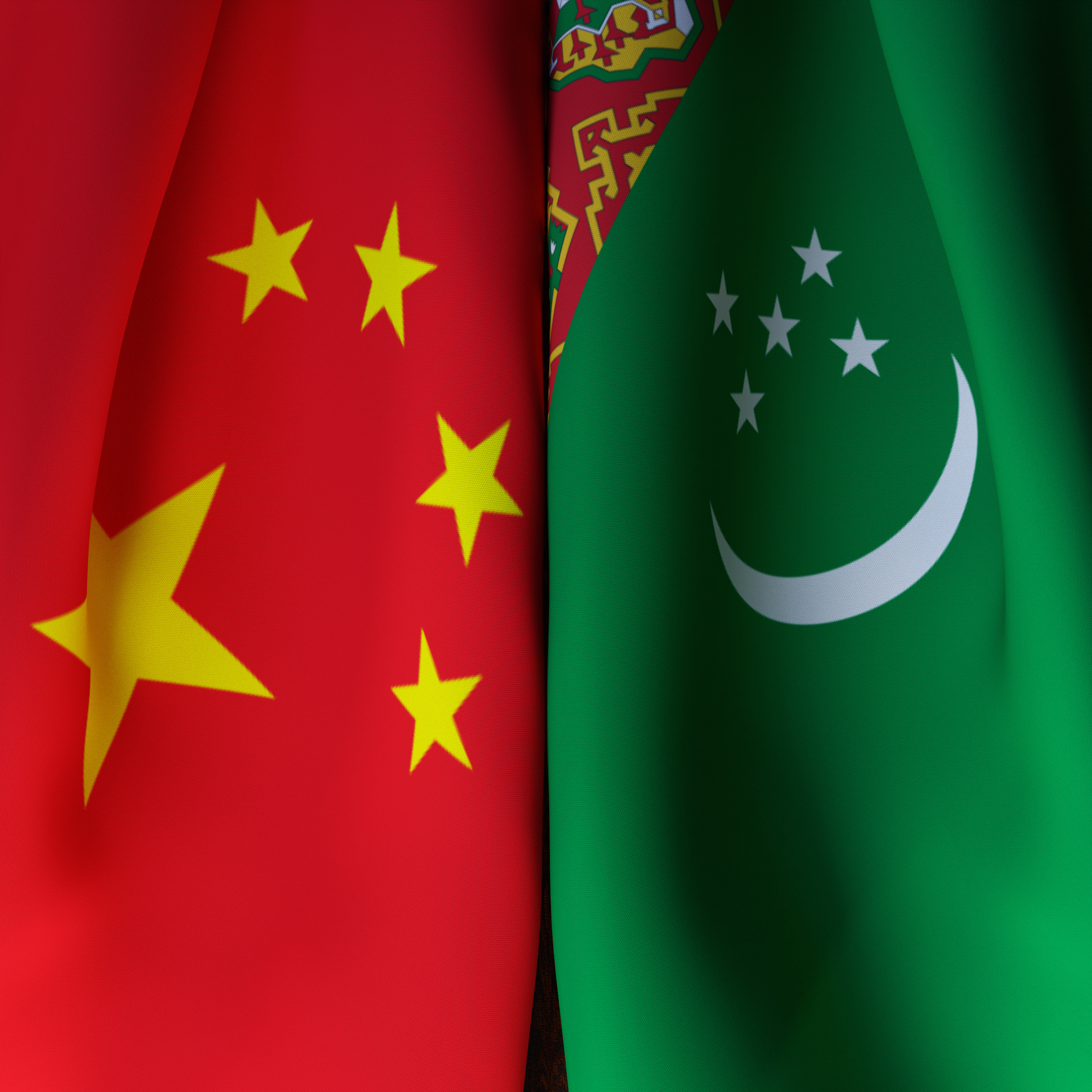 Waving Flags Of China And Turkmenistan