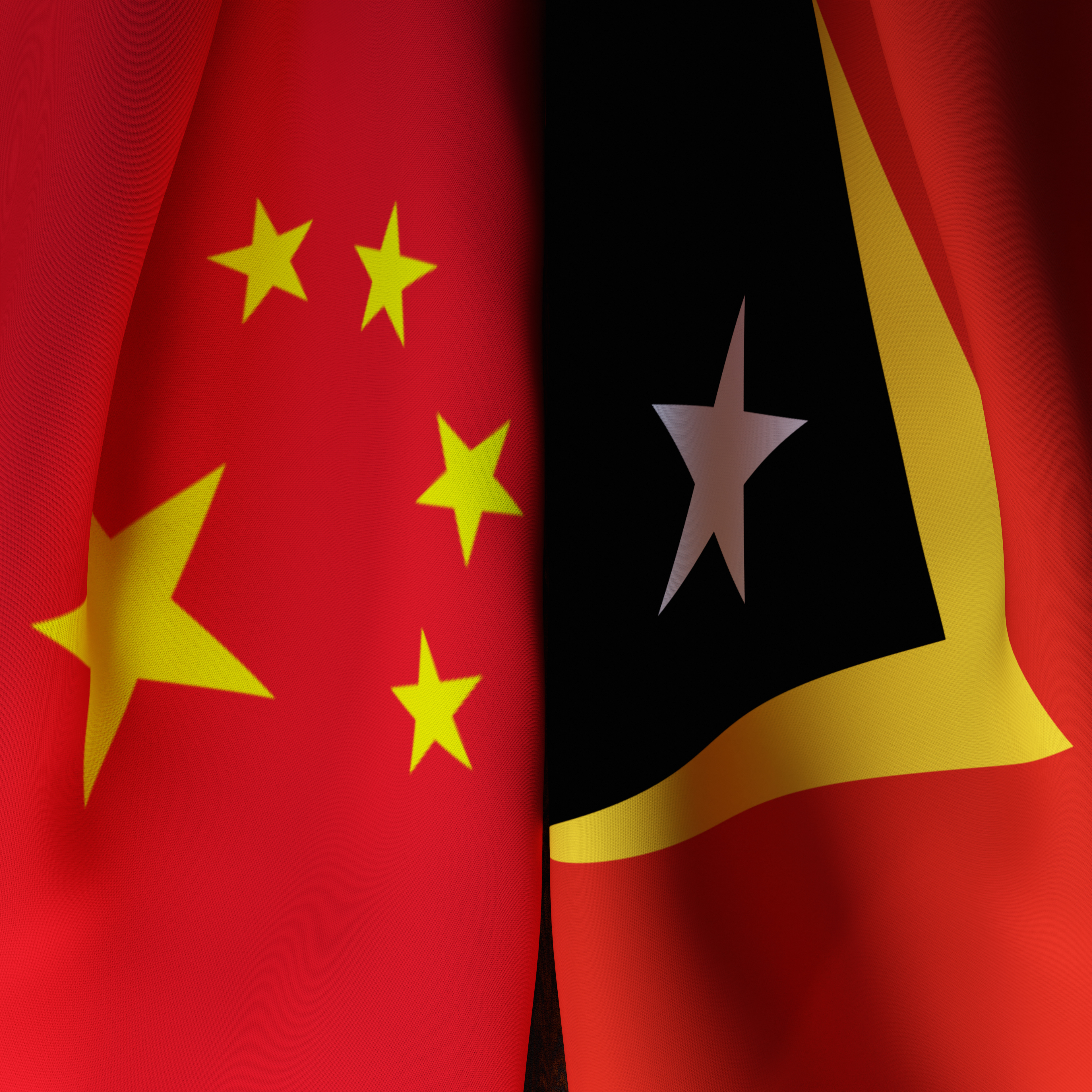 Waving Flags Of China And East Timor