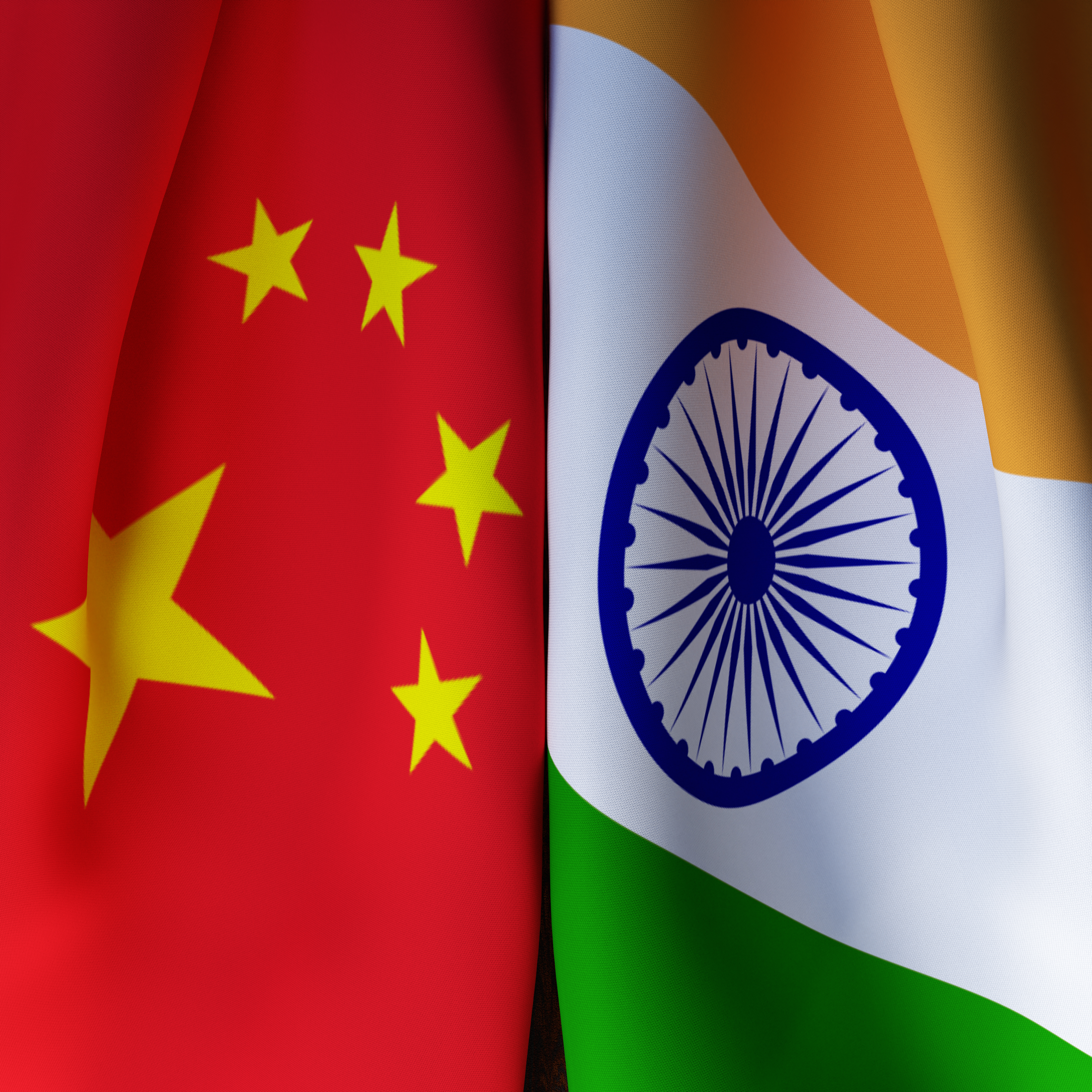 Waving Flags Of China And India