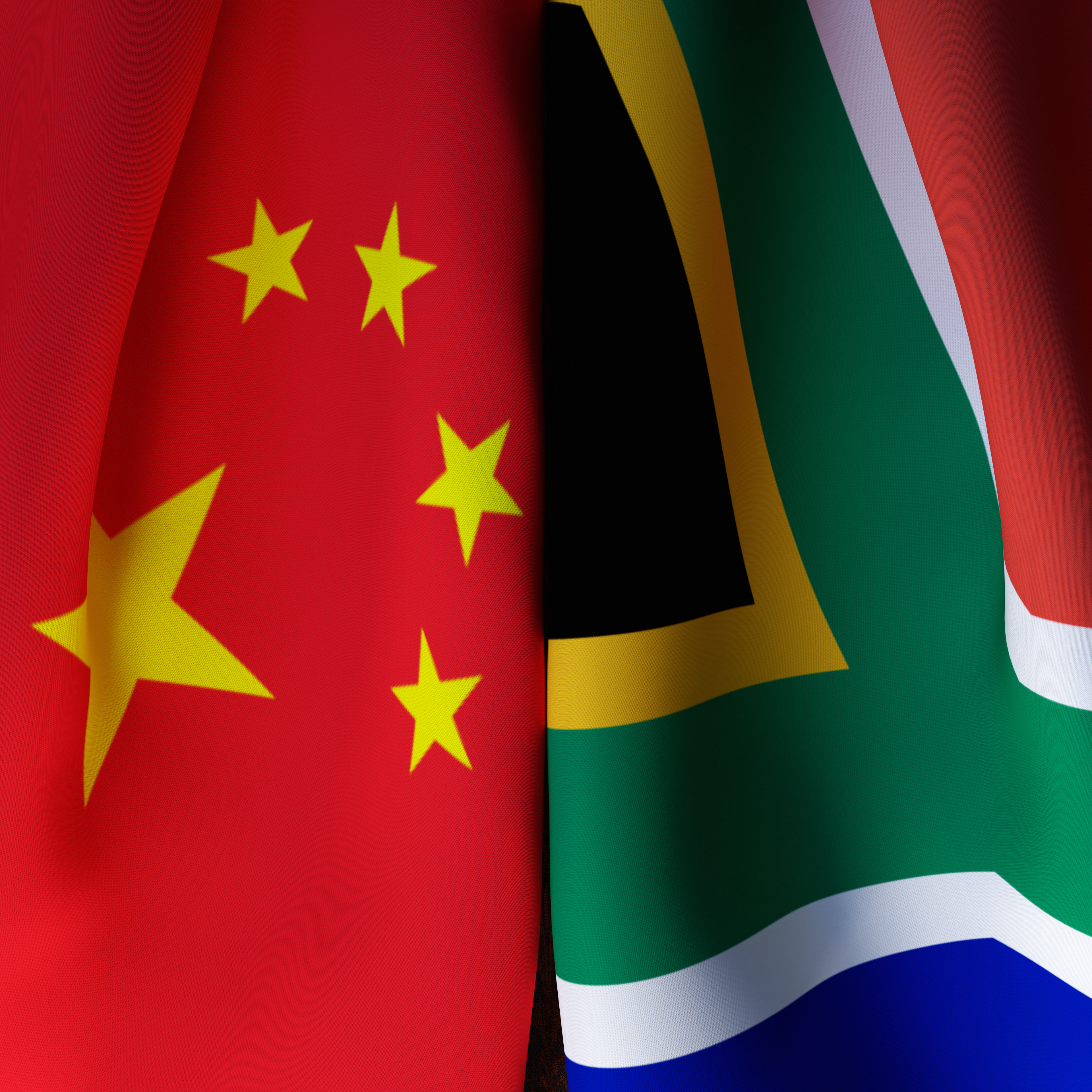 Waving Flags Of China And South Africa