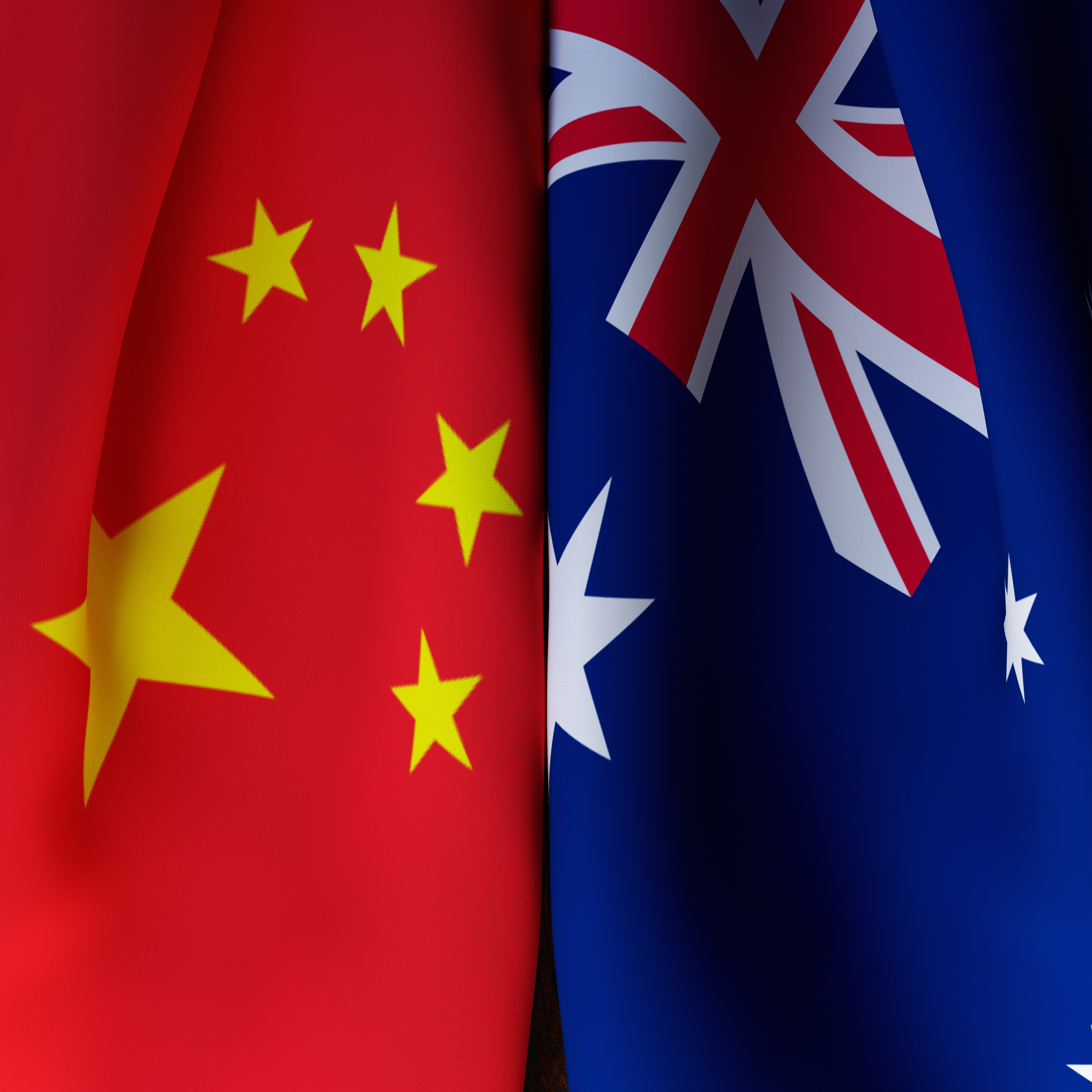 Waving Flags Of China And Australia