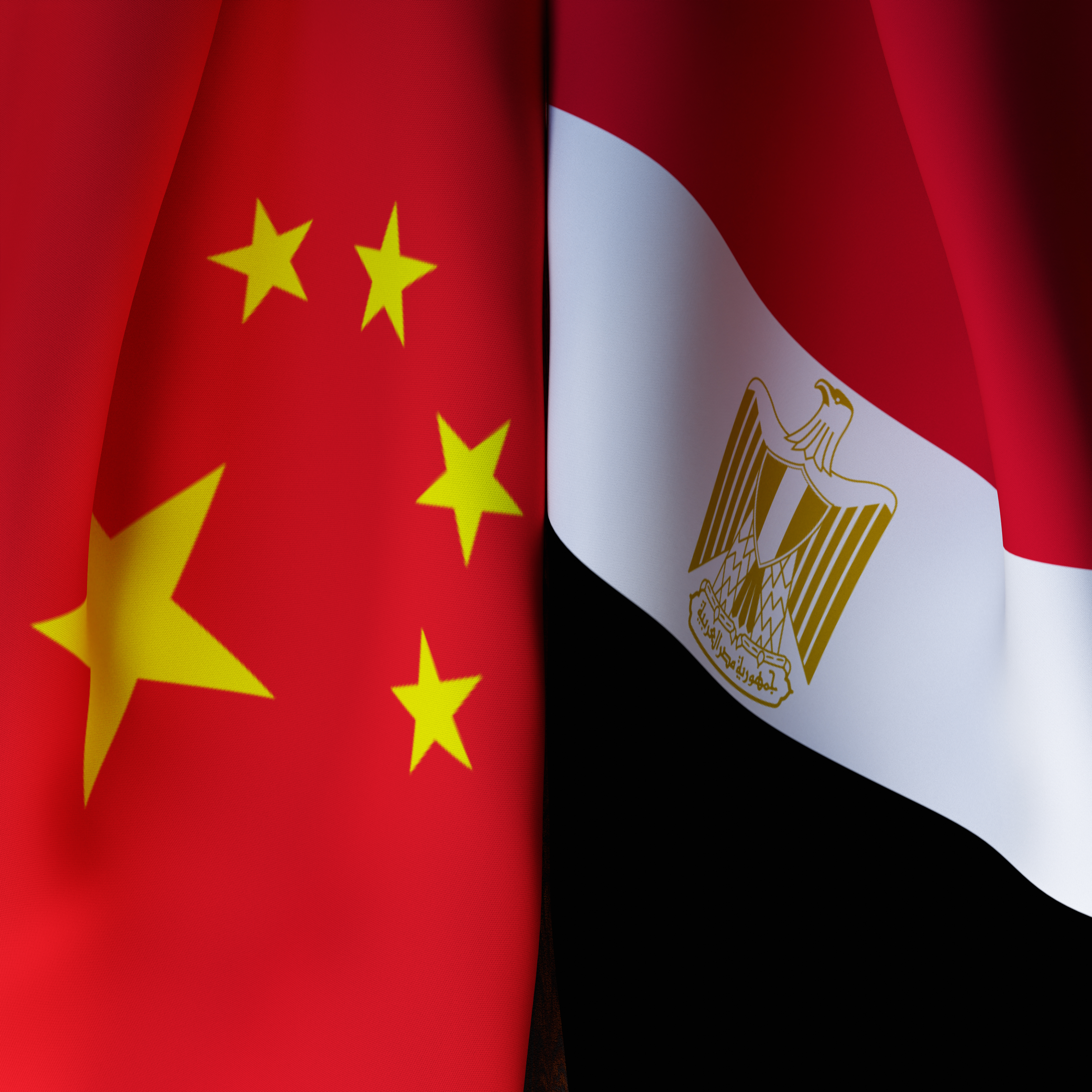 Waving Flags Of China And Egypt