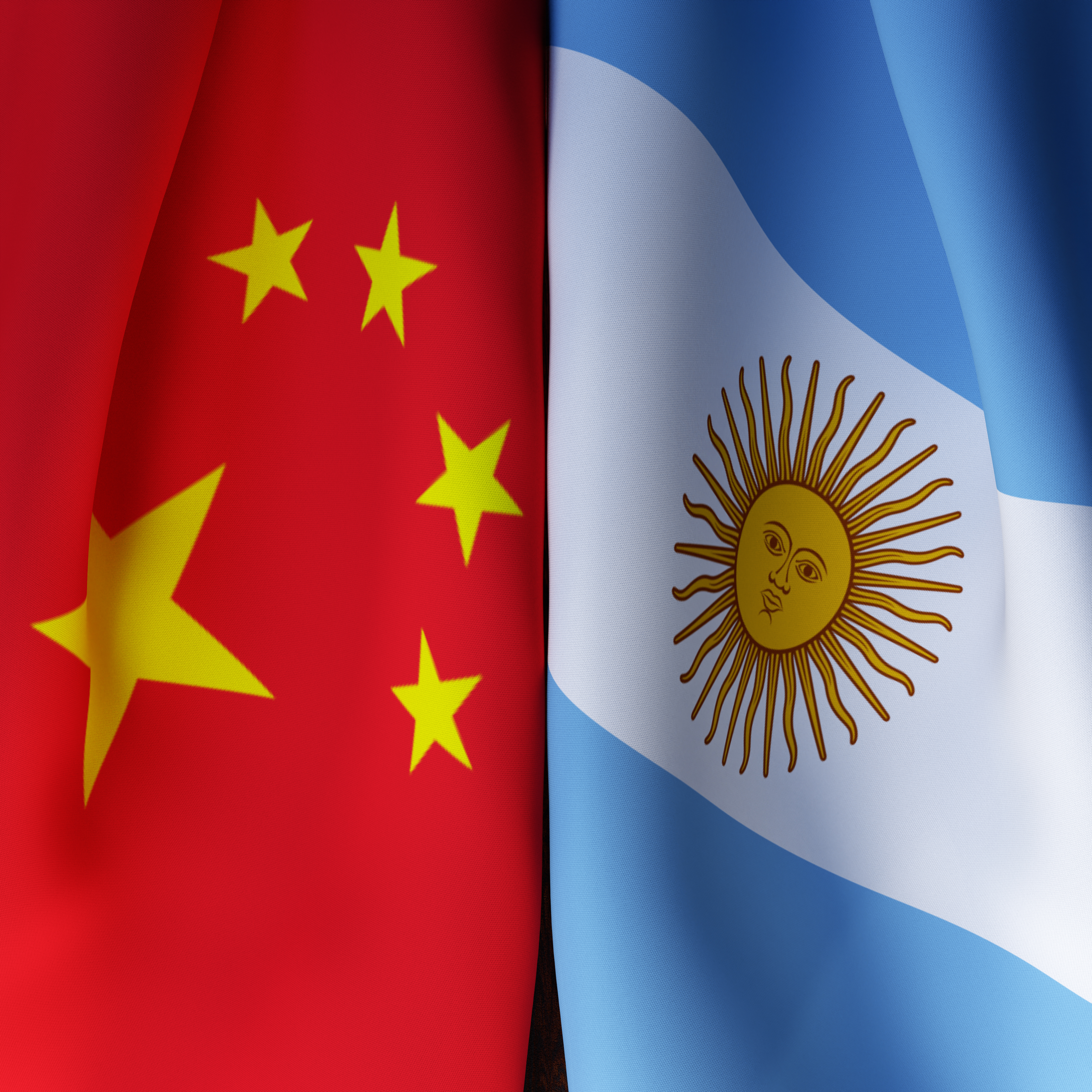 Waving Flags Of China And Argentina