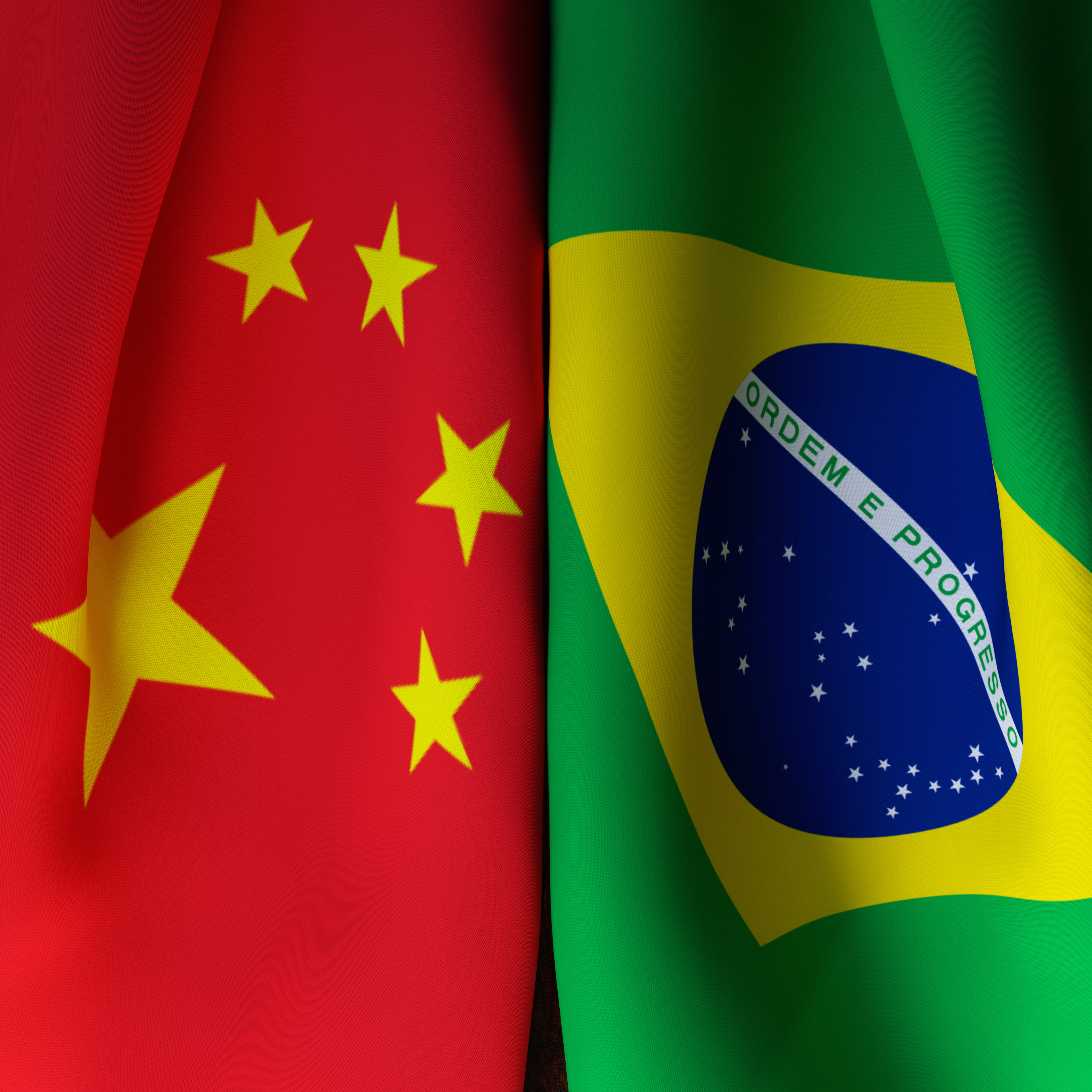 Waving Flags Of China And Brazil