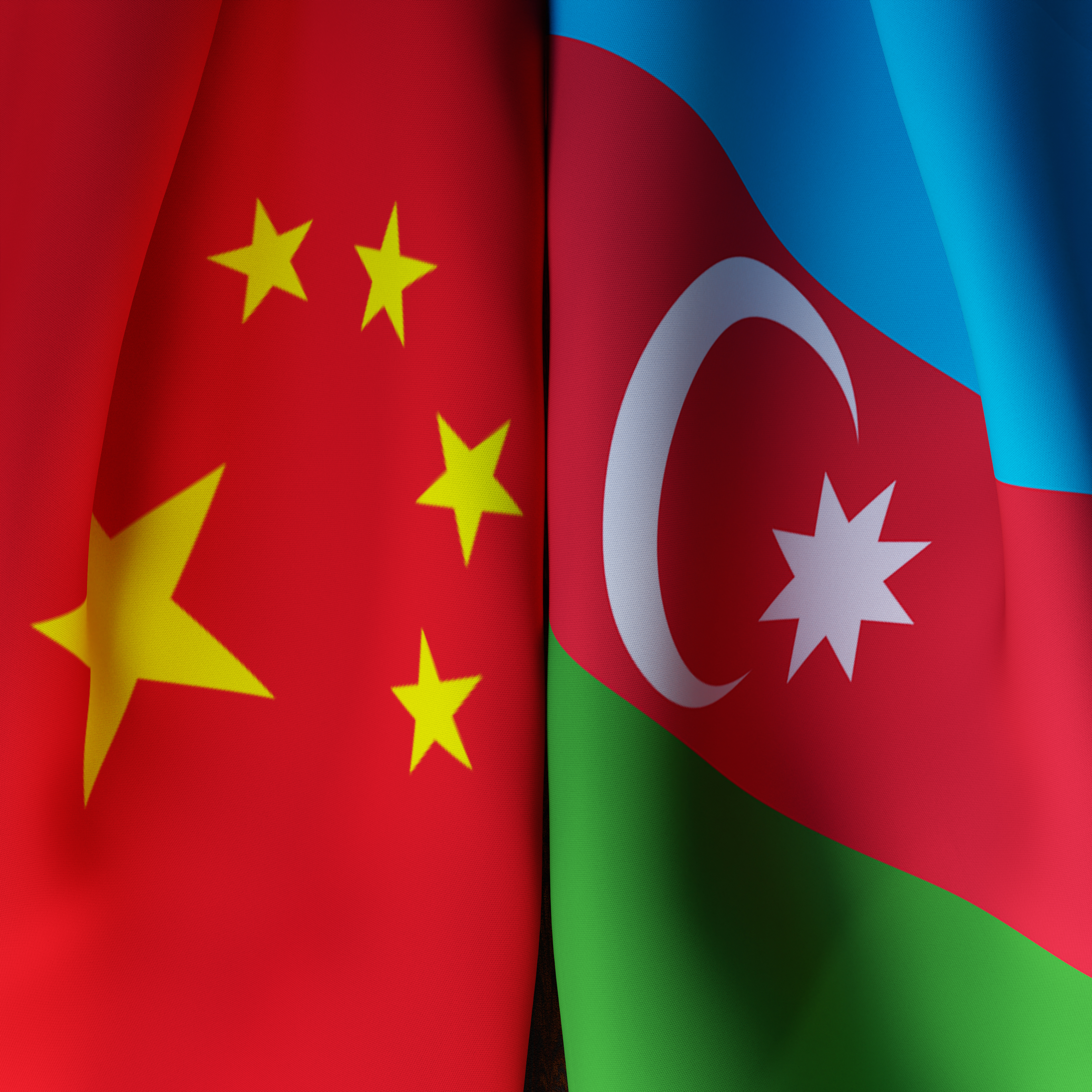 Waving Flags Of China And Azerbaijan