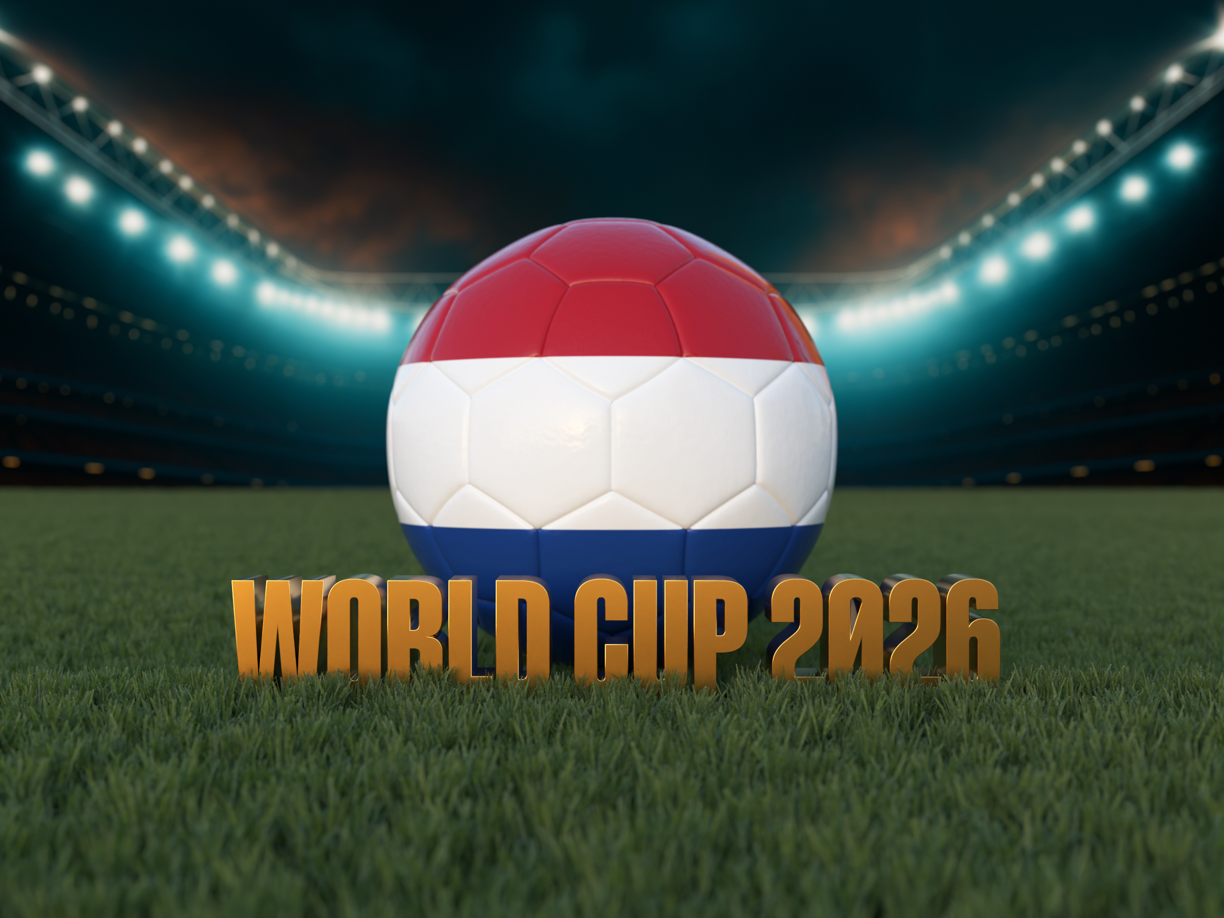 Soccer Ball with Flag of Netherlands in Stadium