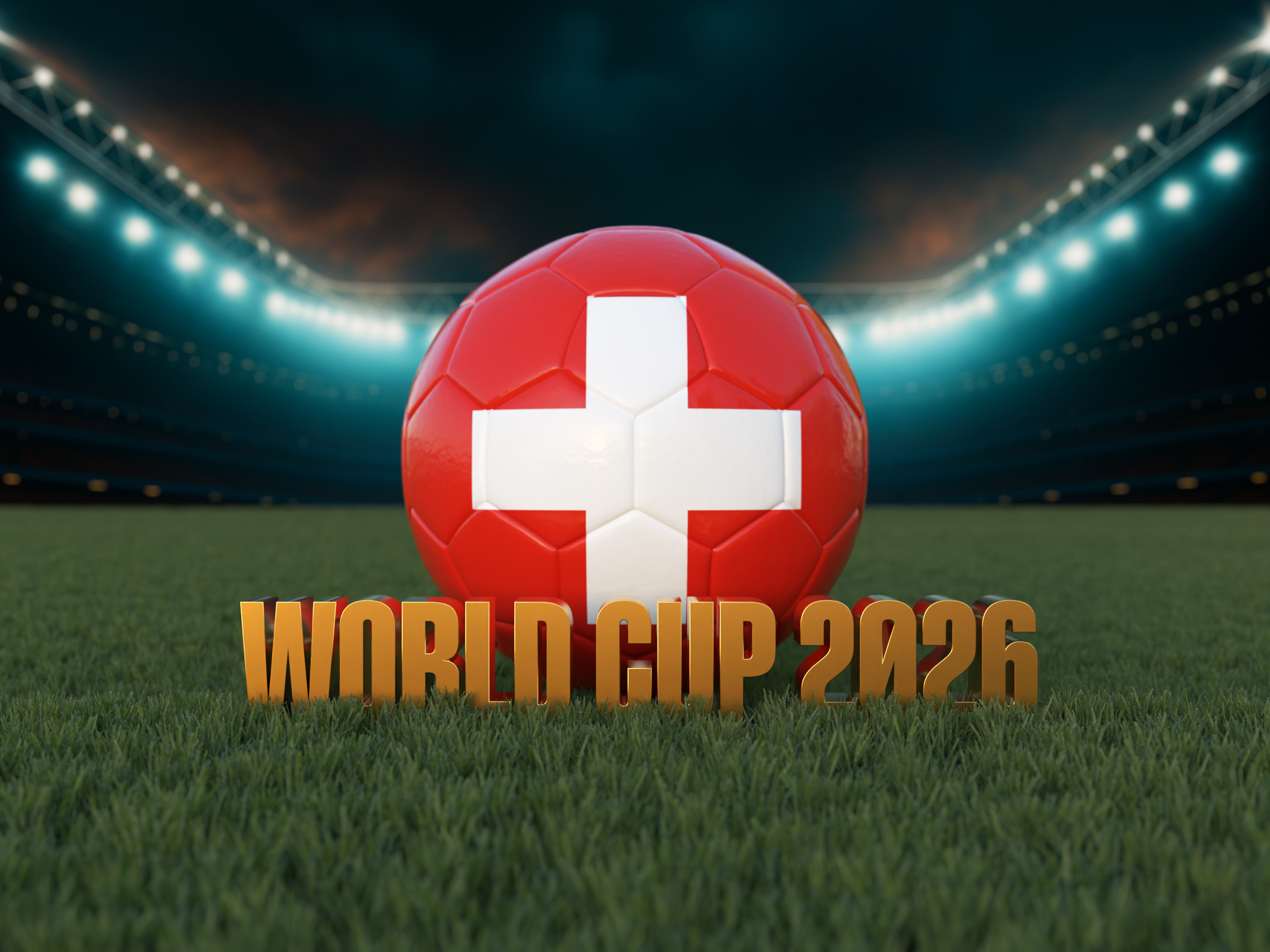 Soccer Ball with Flag of Switzerland in Stadium