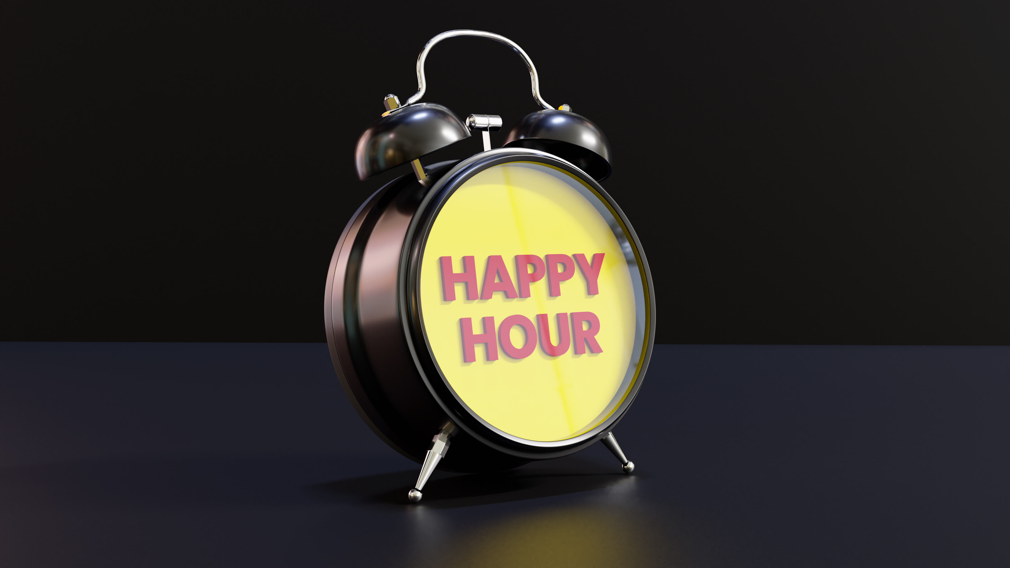 Analog Alarm Clock With Happy Hour text