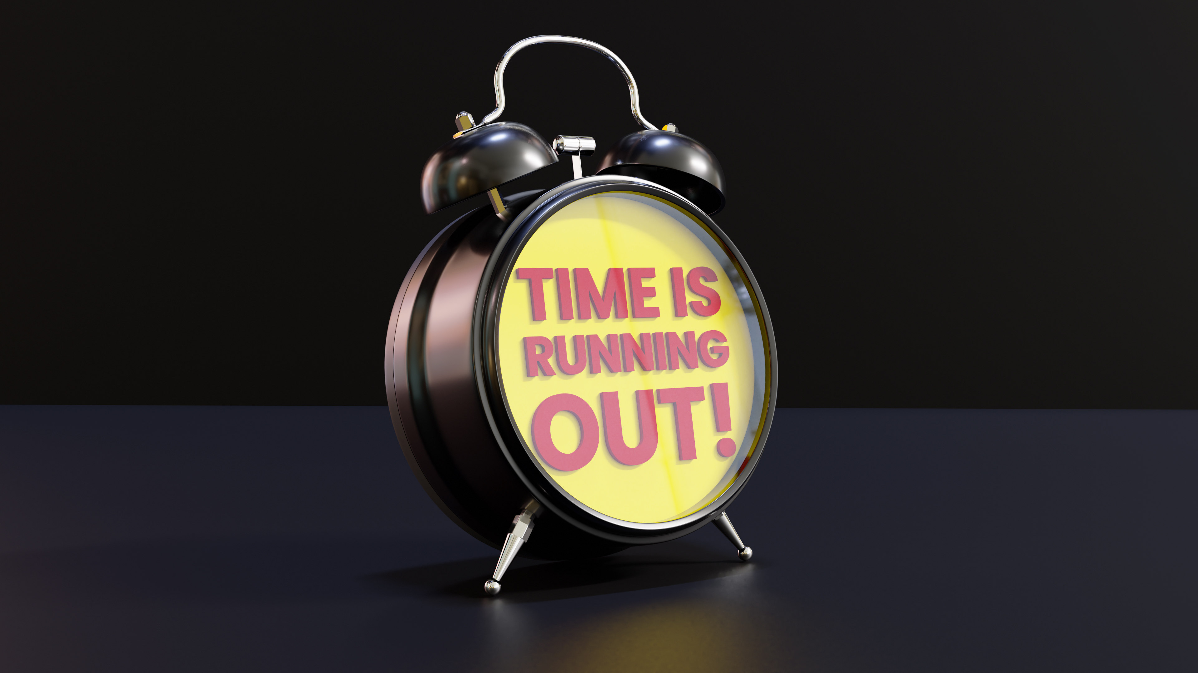 Analog Alarm Clock With Time Is Running Out Text