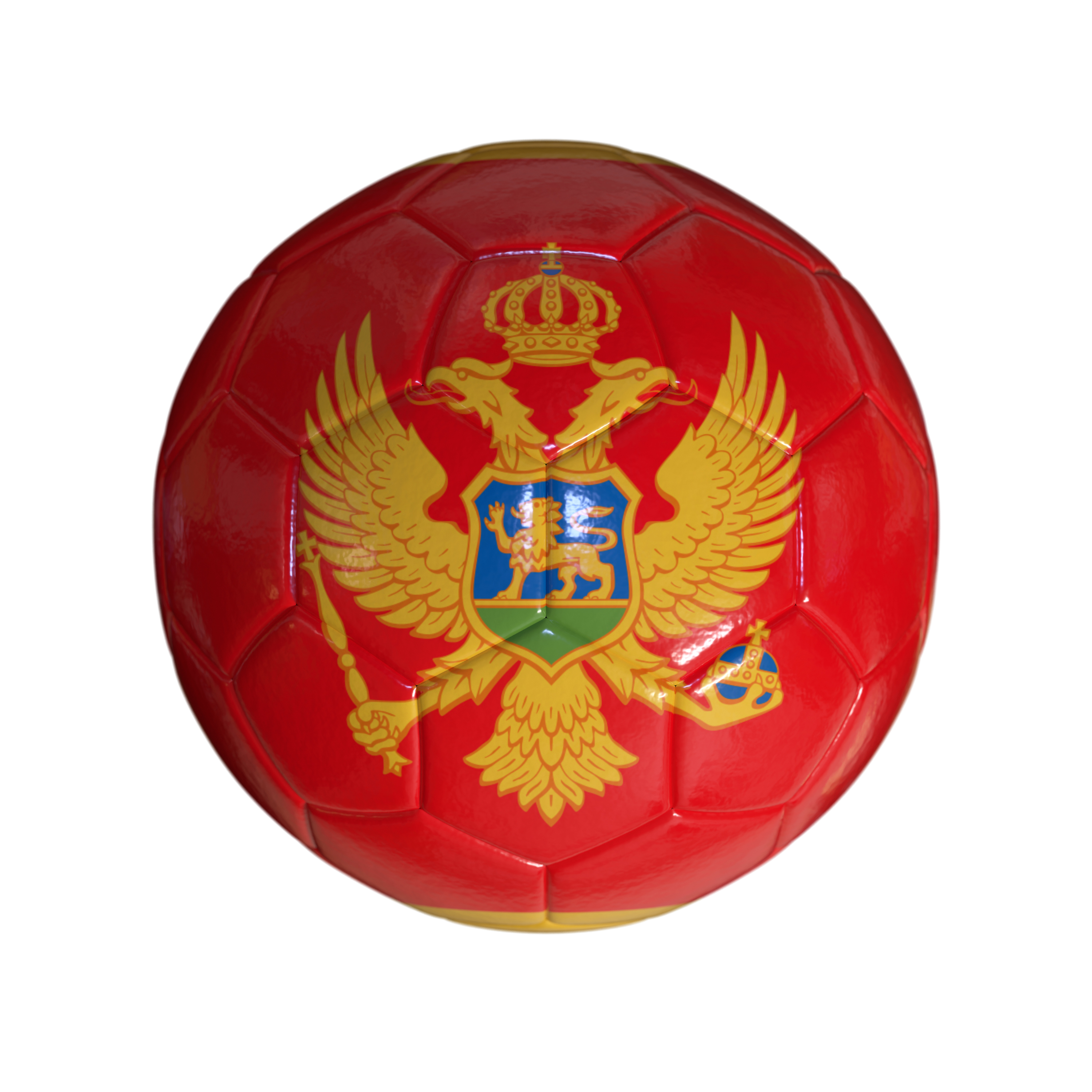 Flag of Montenegro on a Soccer Ball with a White Background