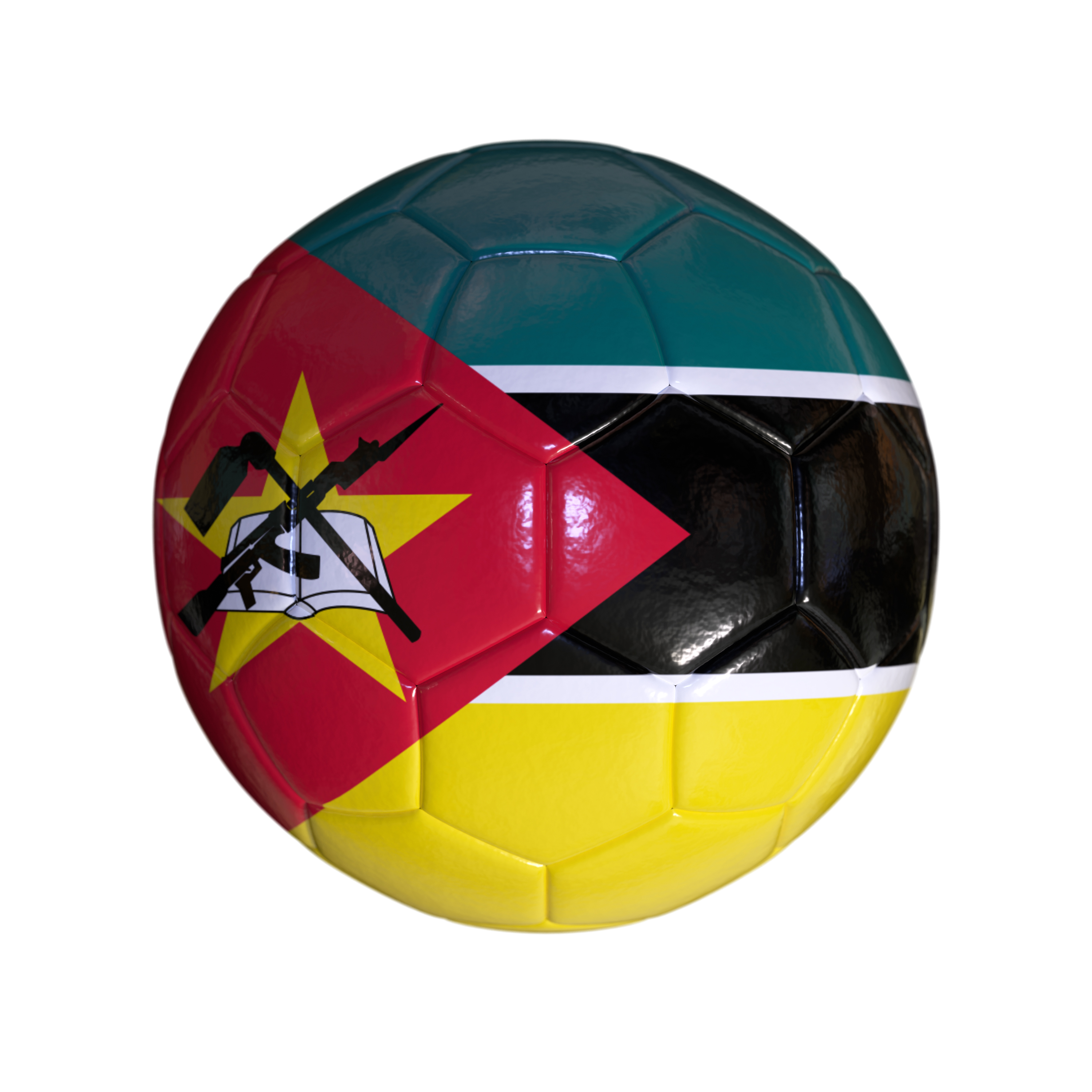 Flag of Mozambique on a Soccer Ball with a White Background