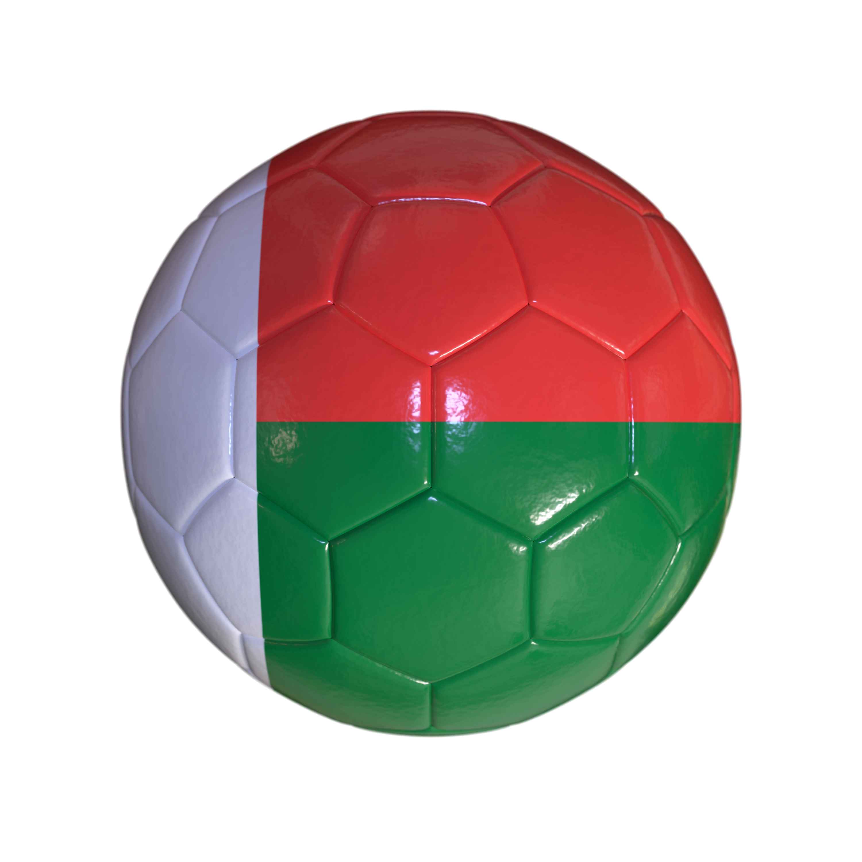 Flag of Madagascar on a Soccer Ball with a White Background