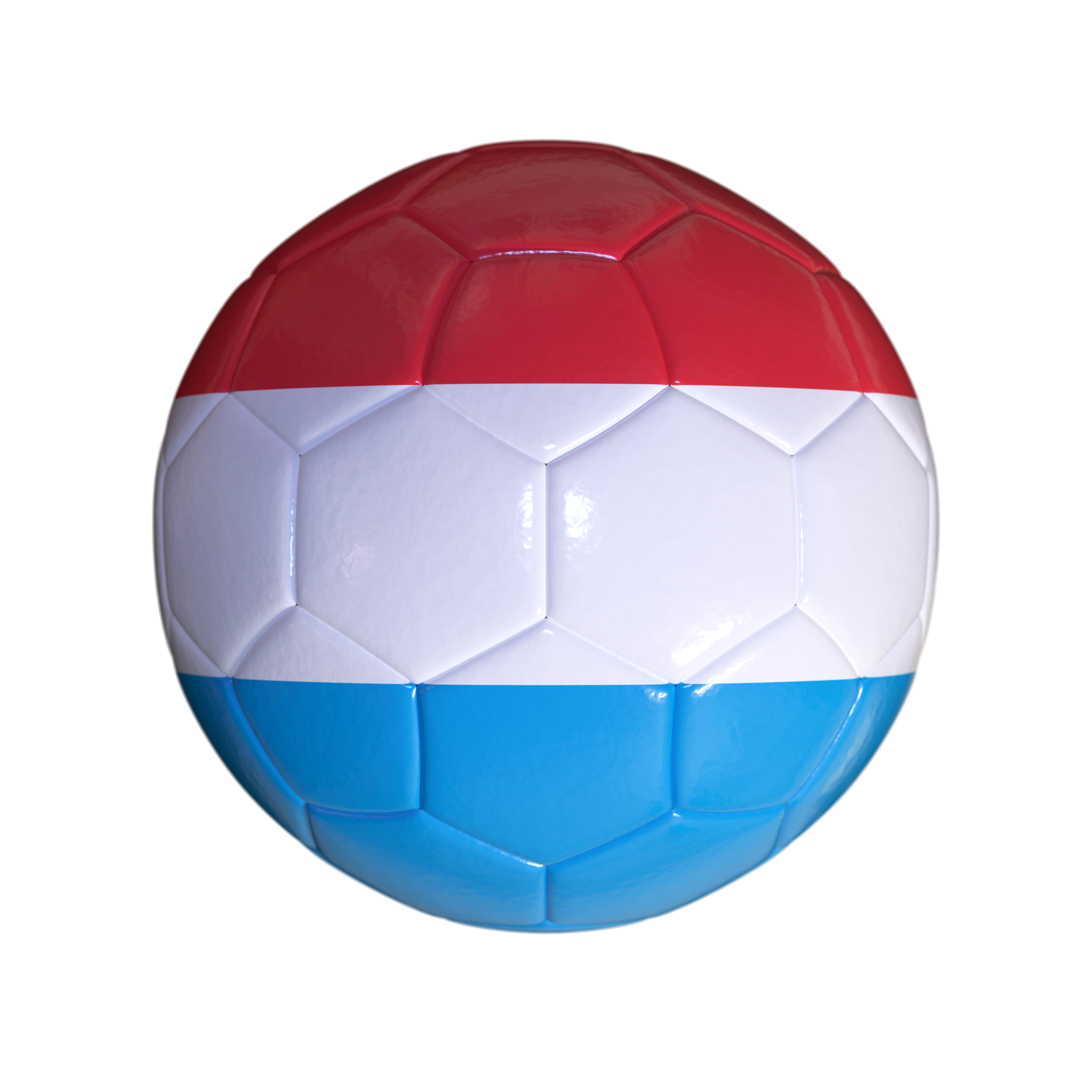 Flag of Luxembourg on a Soccer Ball with a White Background