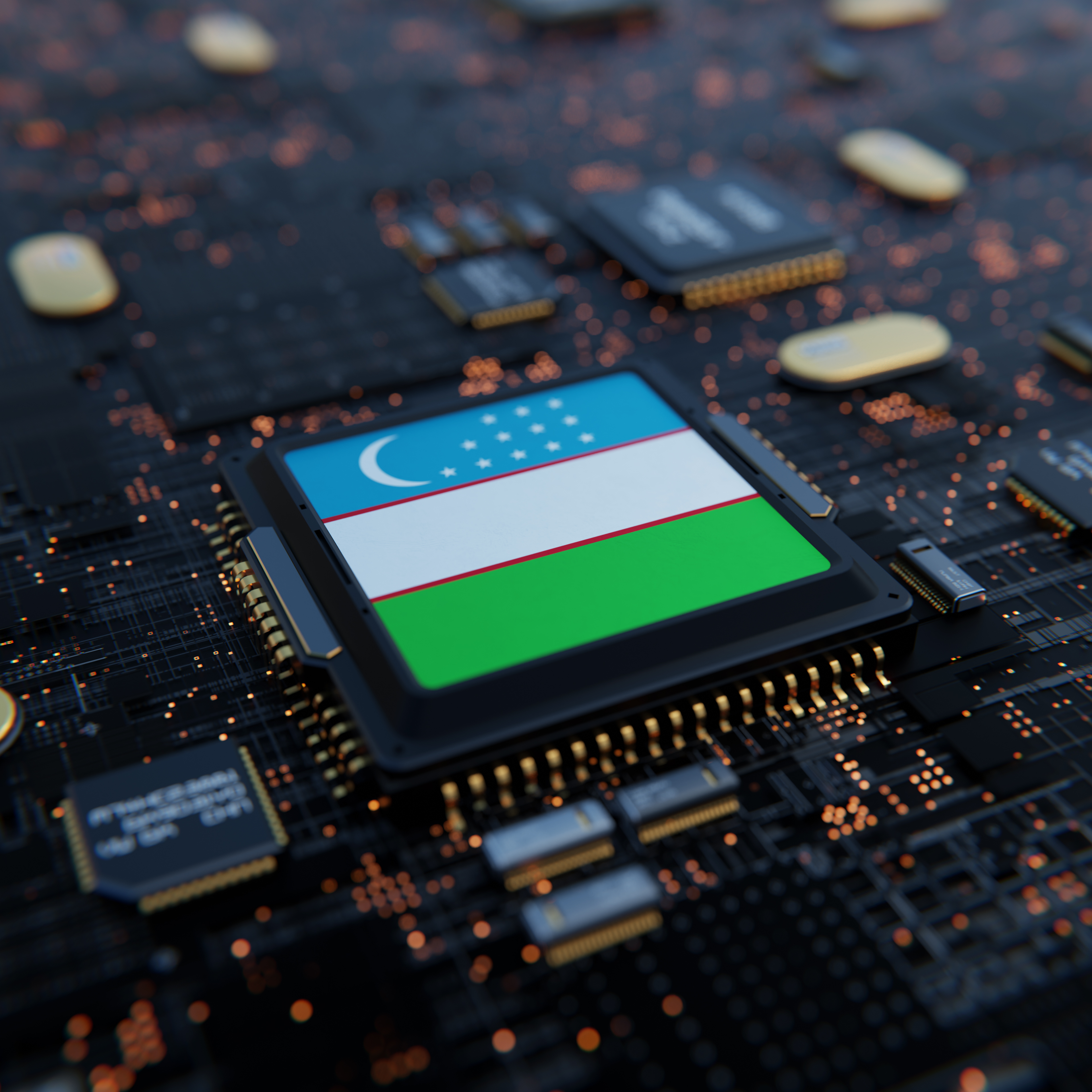 Flag of Uzbekistan on a processor, CPU or Chip