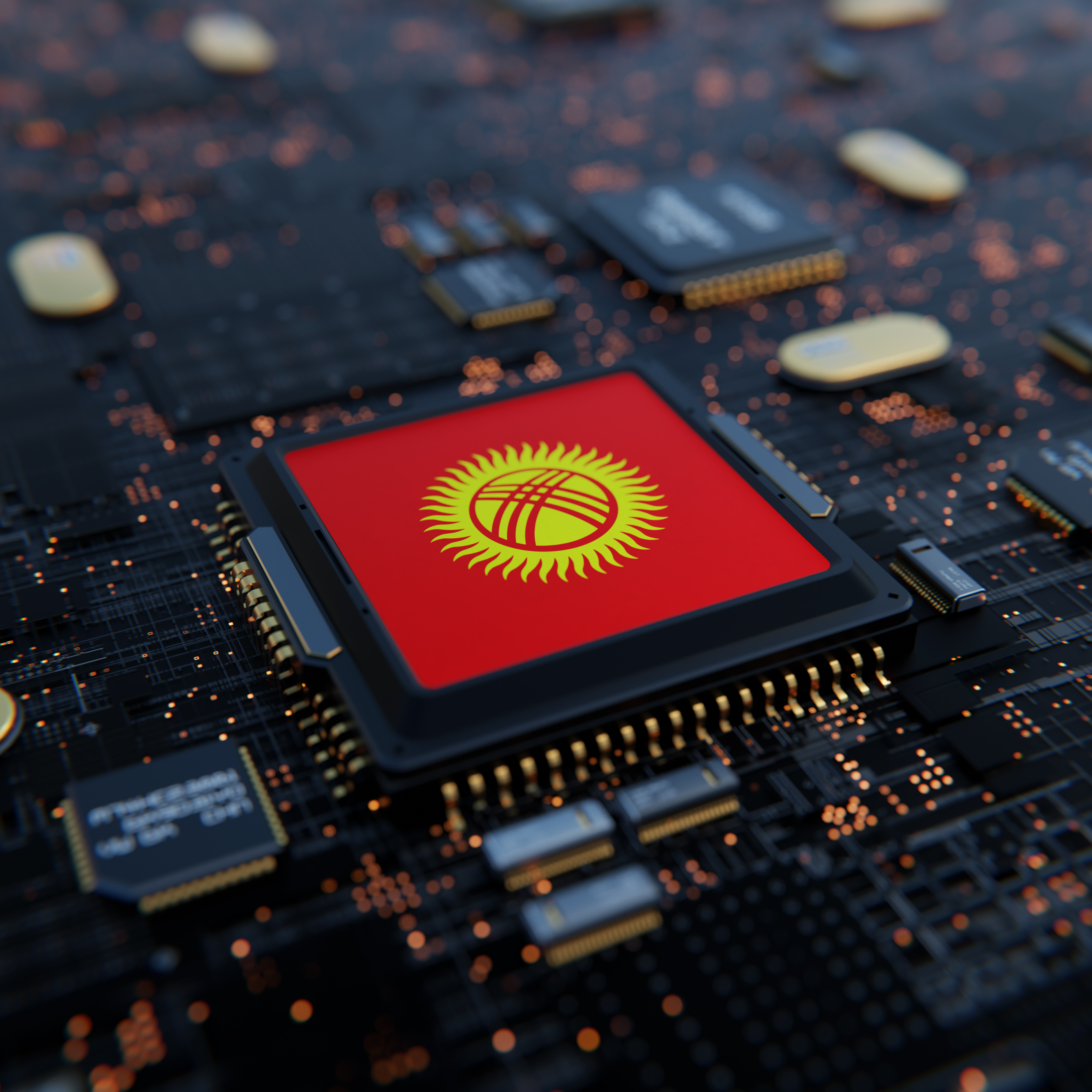 Flag of Kyrgyzstan on a processor, CPU or Chip
