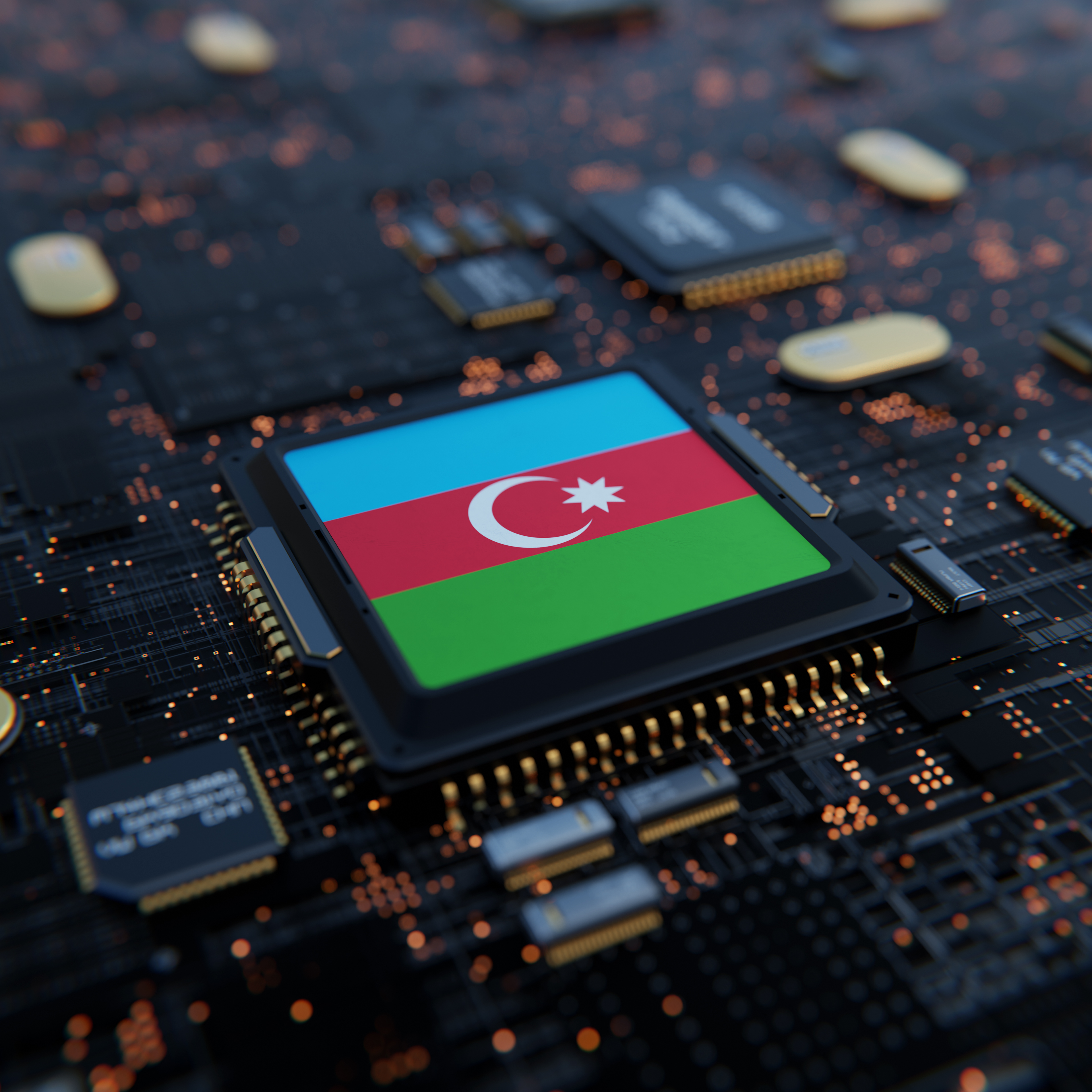 Flag of Azerbaijan on a processor, CPU or Chip