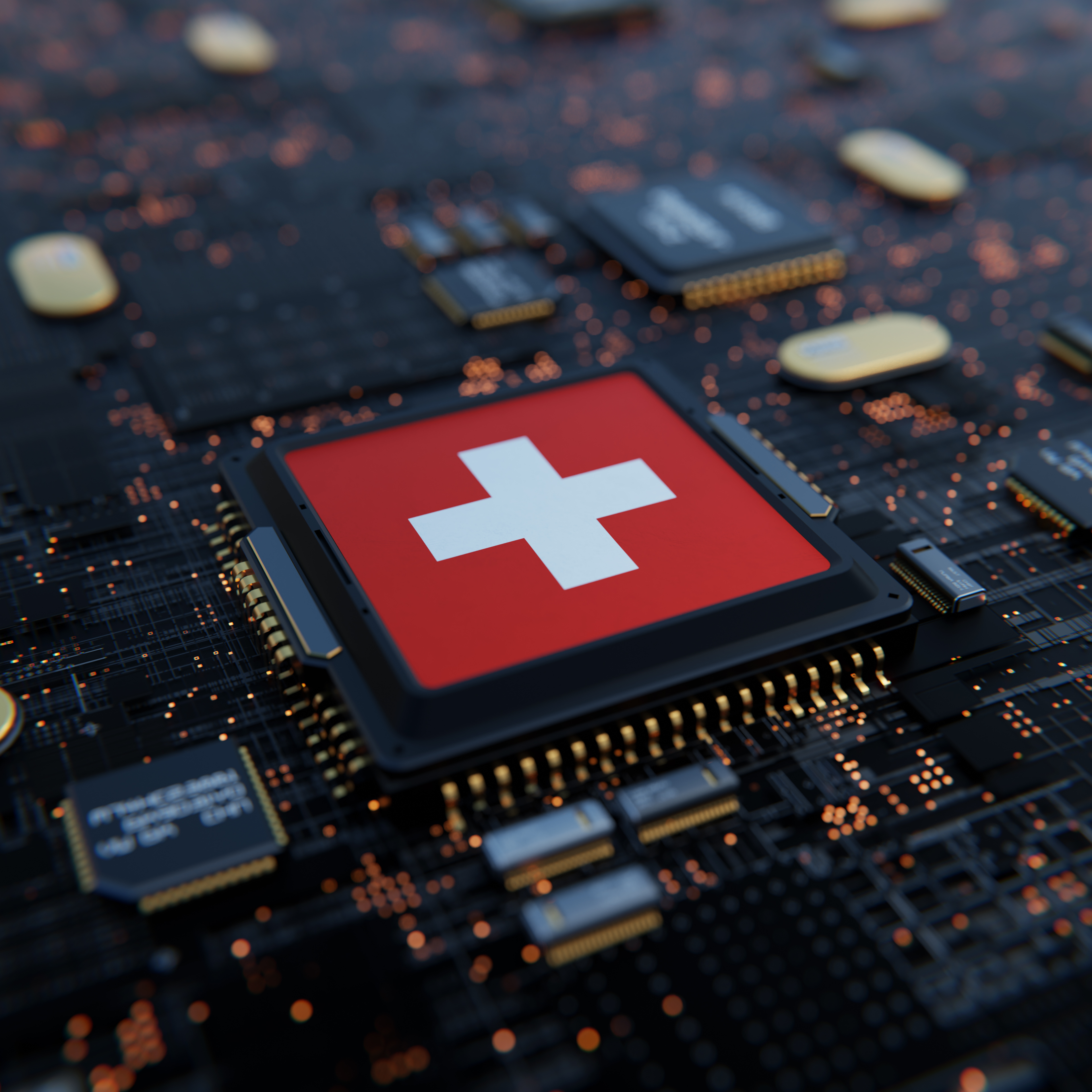 Flag of Switzerland on a processor, CPU or Chip