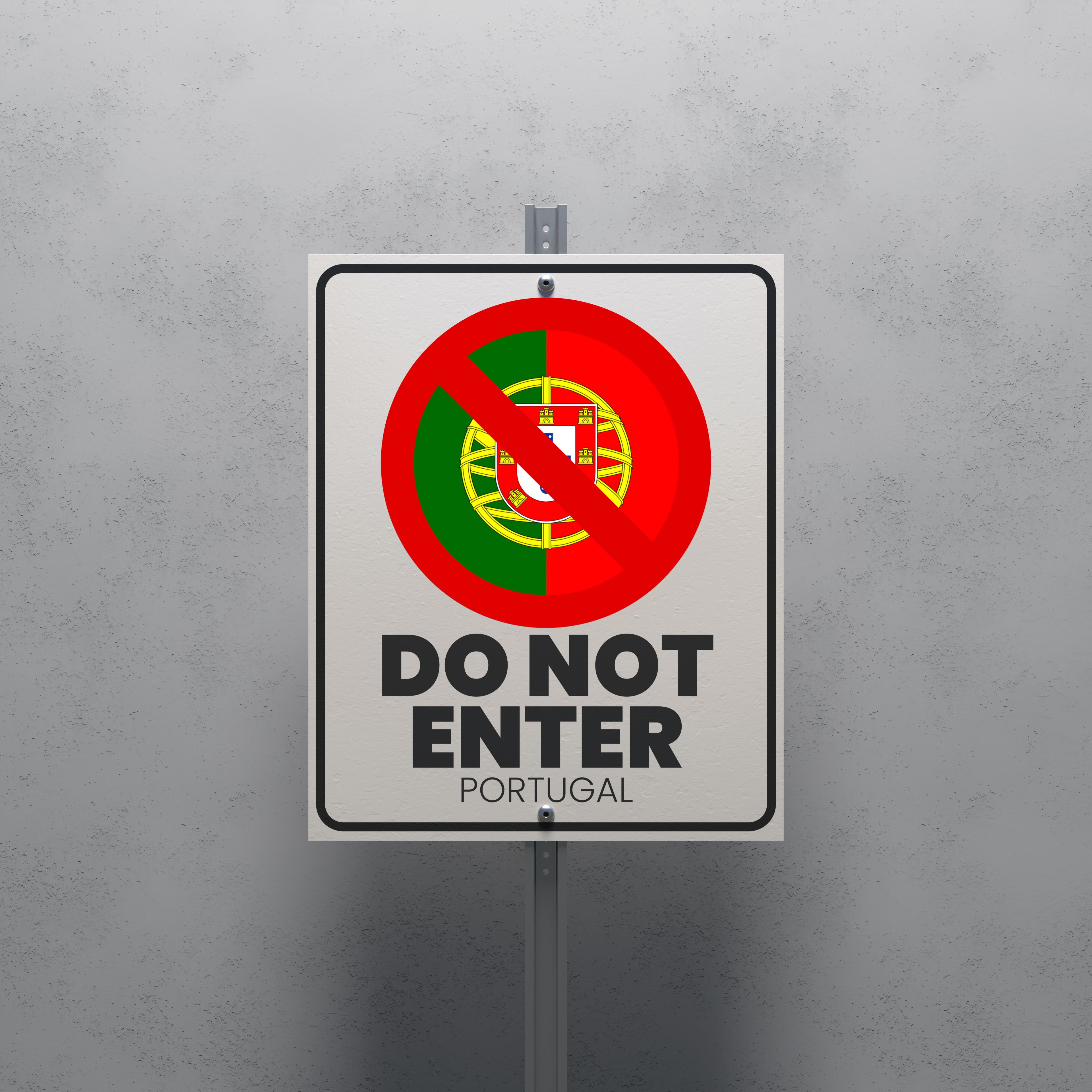 No Entry sign displaying the Portugal flag