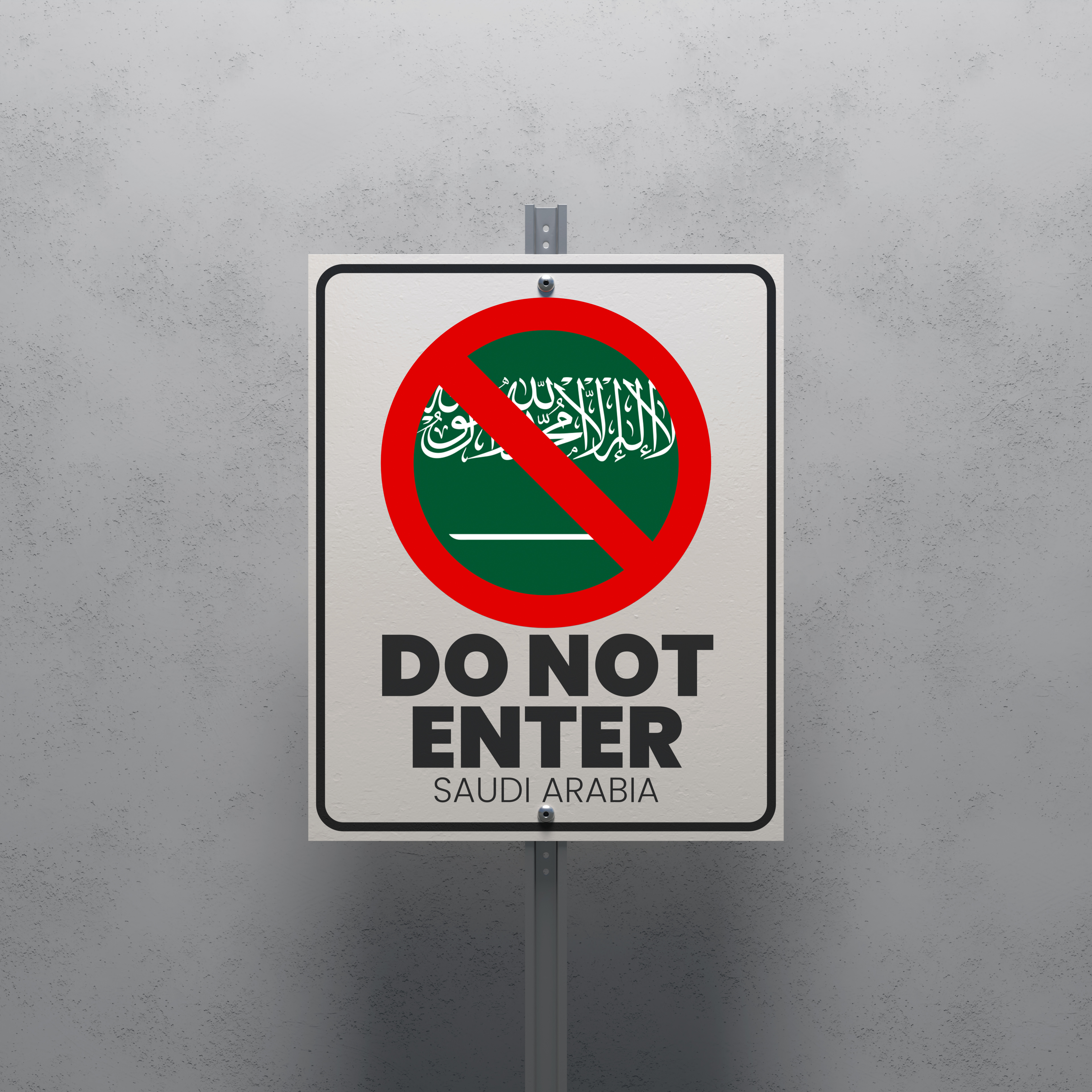 No Entry sign displaying the Saudi Arabia flag