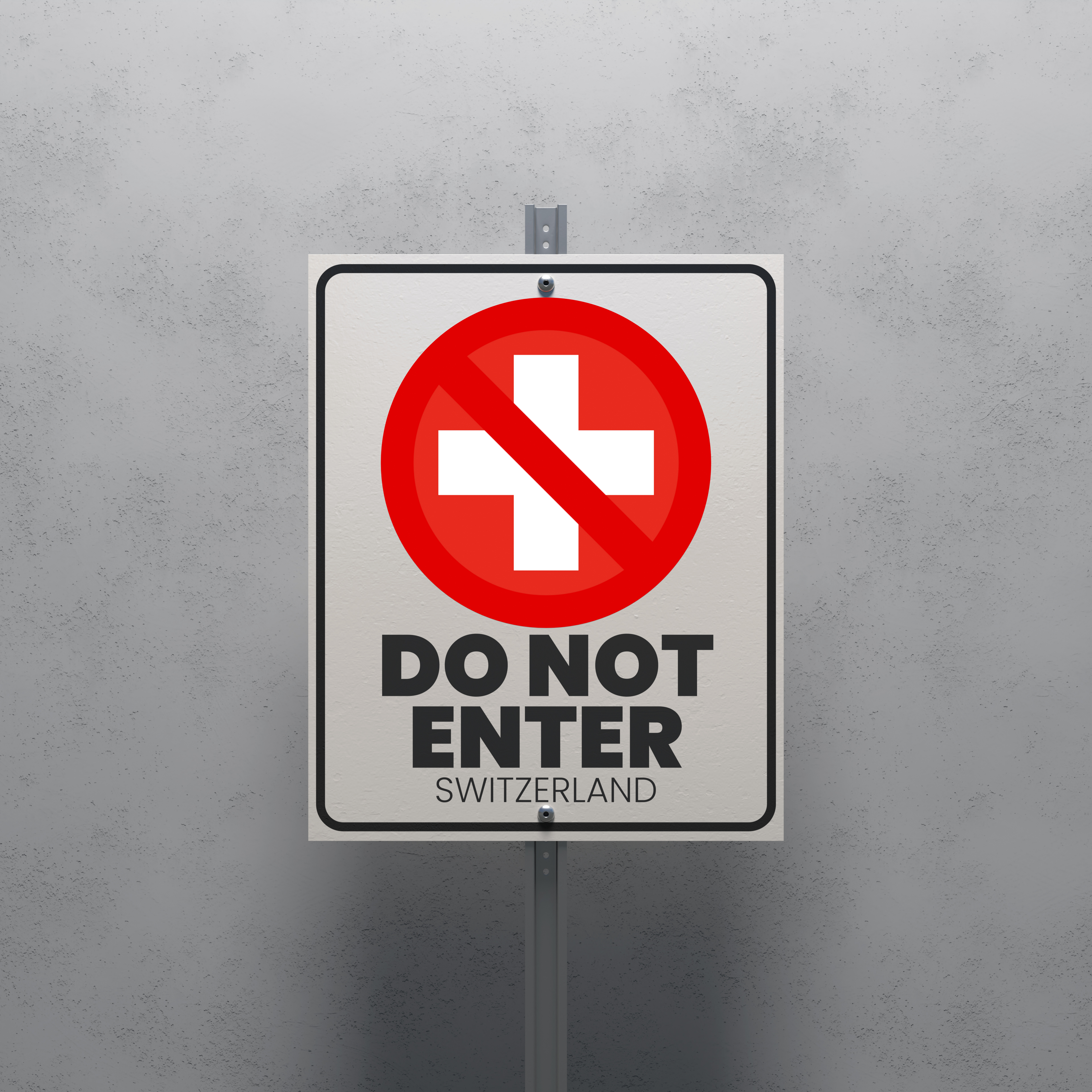 No Entry sign displaying the Switzerland flag