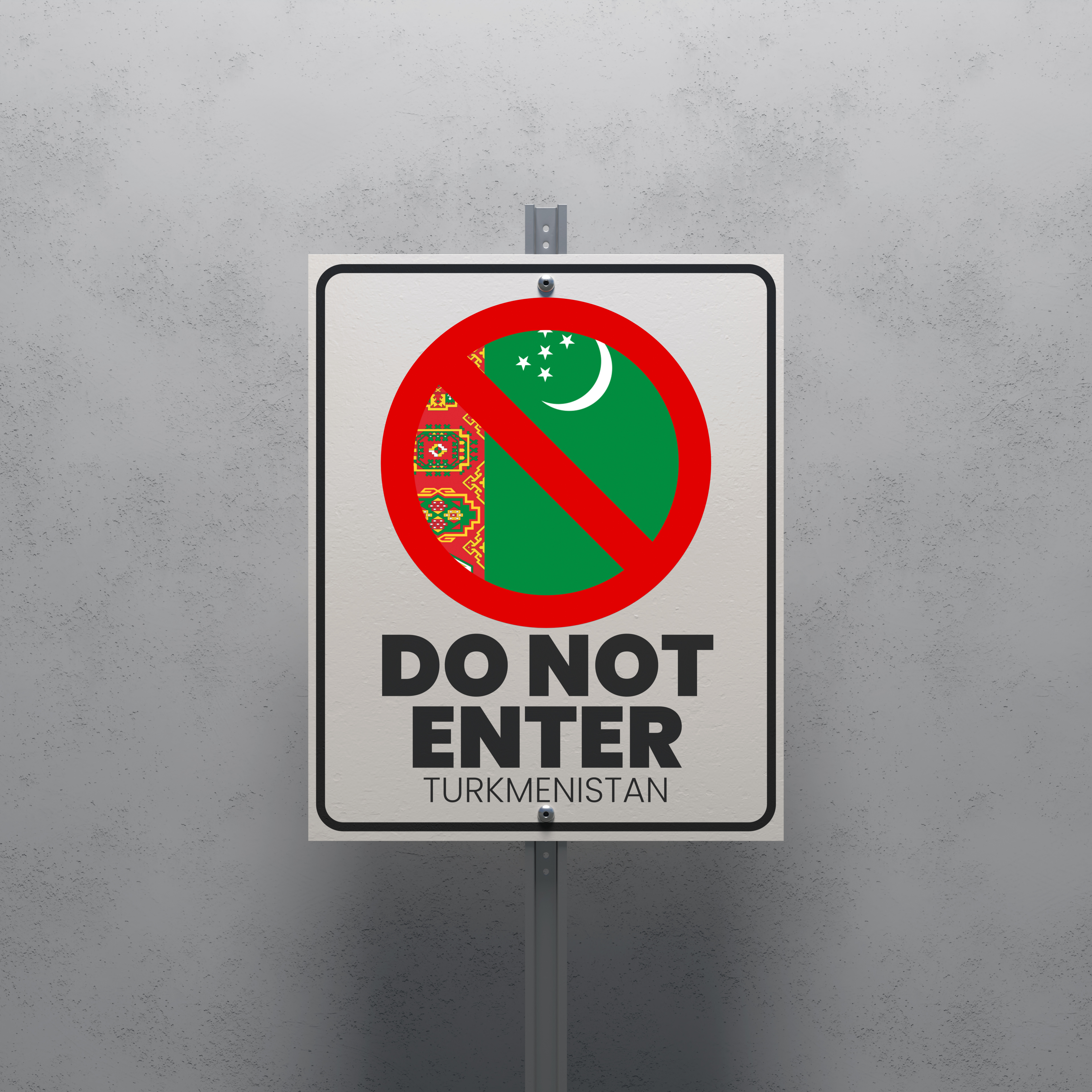 No Entry sign displaying the Turkmenistan flag