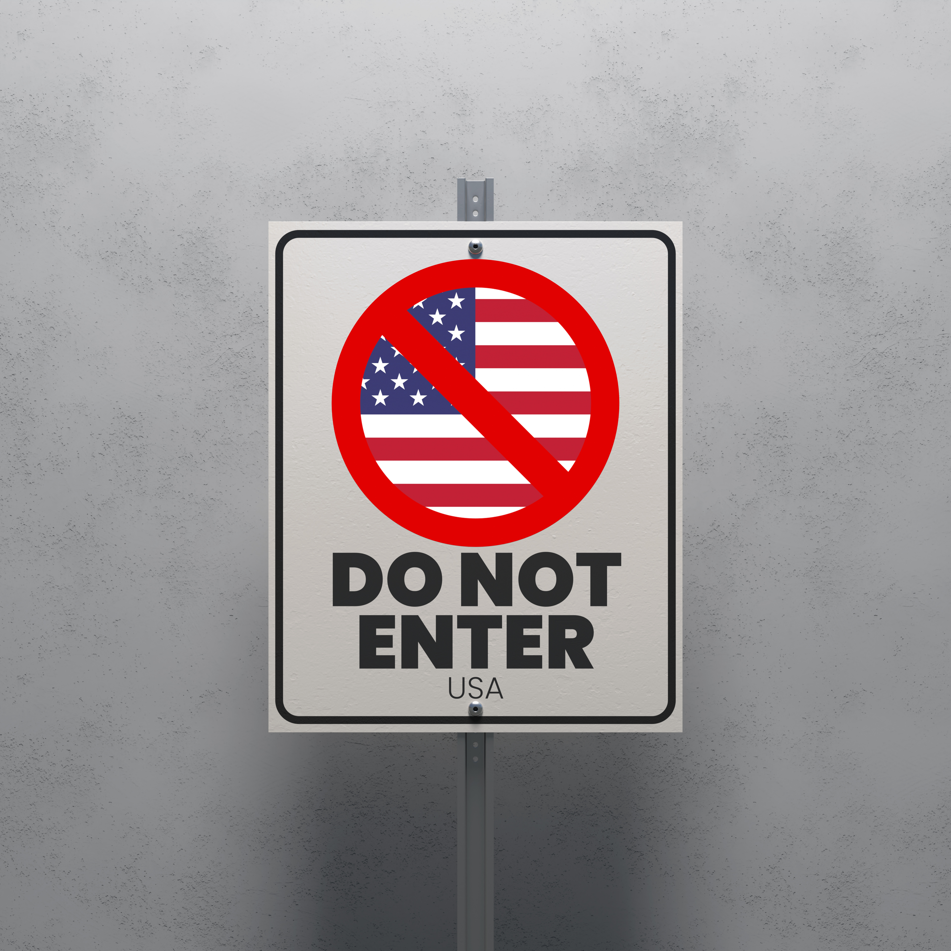 No Entry sign displaying the USA flag